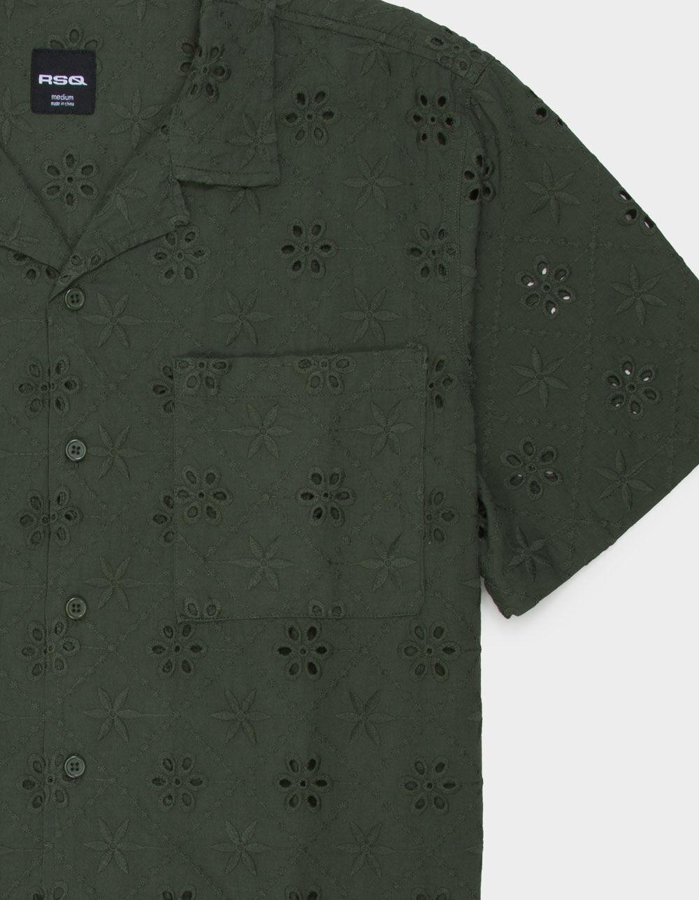 RSQ Mens Eyelet Button Up Shirt - OLIVE Product Image