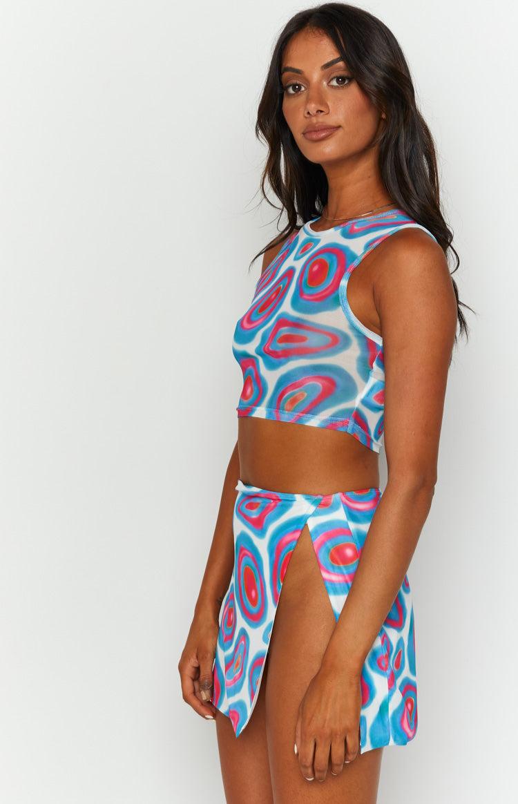 Nora Blue Print Mini Skirt Product Image