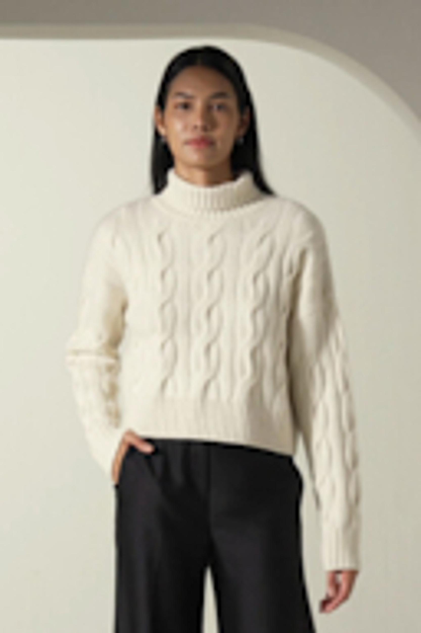 Cable Knit Cashmere Turtleneck Sweater Product Image