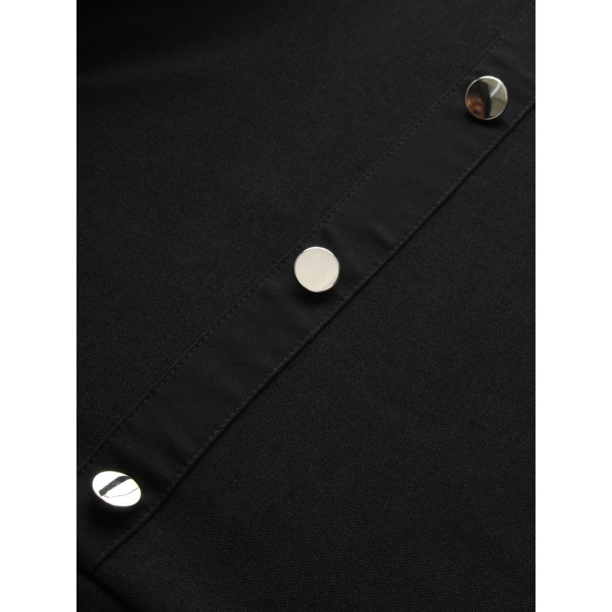 Plus Size Crew Neck Metal Button Detail Belted Dress Black Women At the Office Belted Round Neck Short sleeve Curvy BloomChic 30/6X Product Image