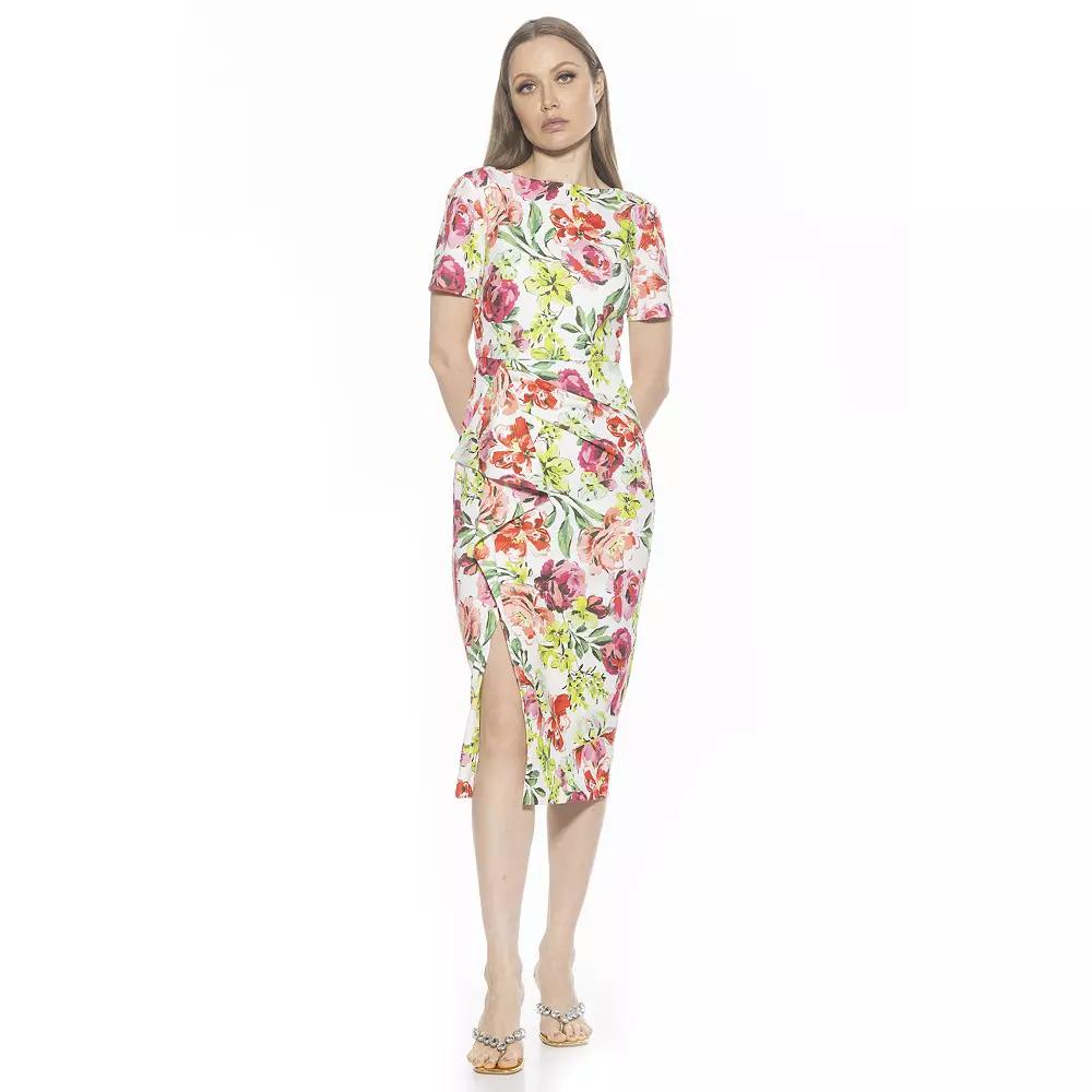 Women's ALEXIA ADMOR Zayd Boatneck Midi Sheath Dress With Front Ruffle,  Product Image