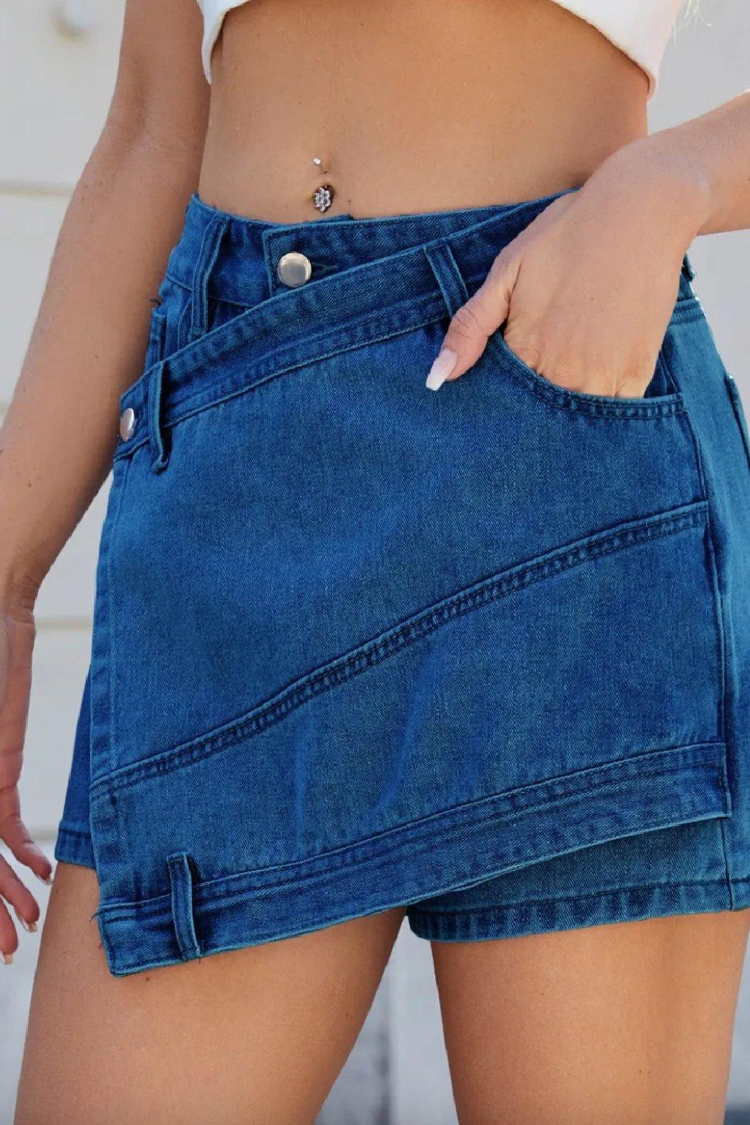 Crossover Asymmetrical Denim Skort Product Image