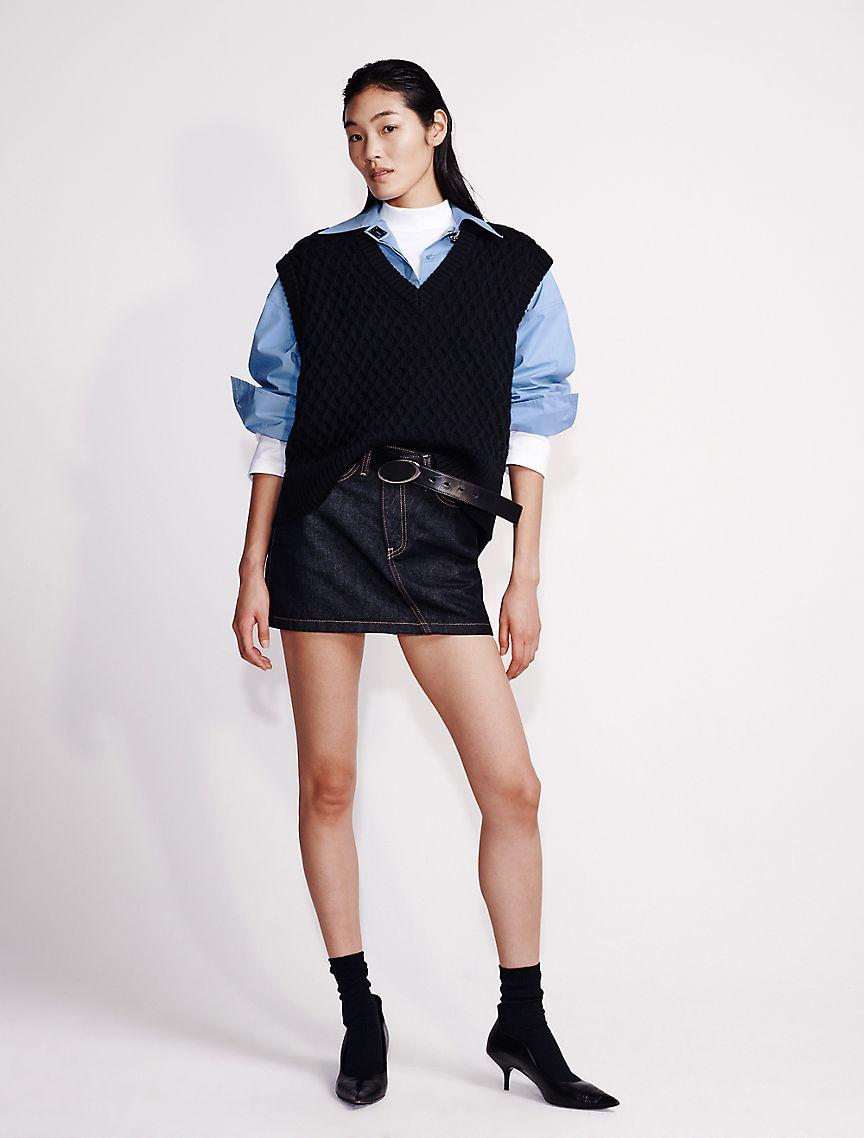 Denim Asymmetric Waist Mini Skirt Product Image