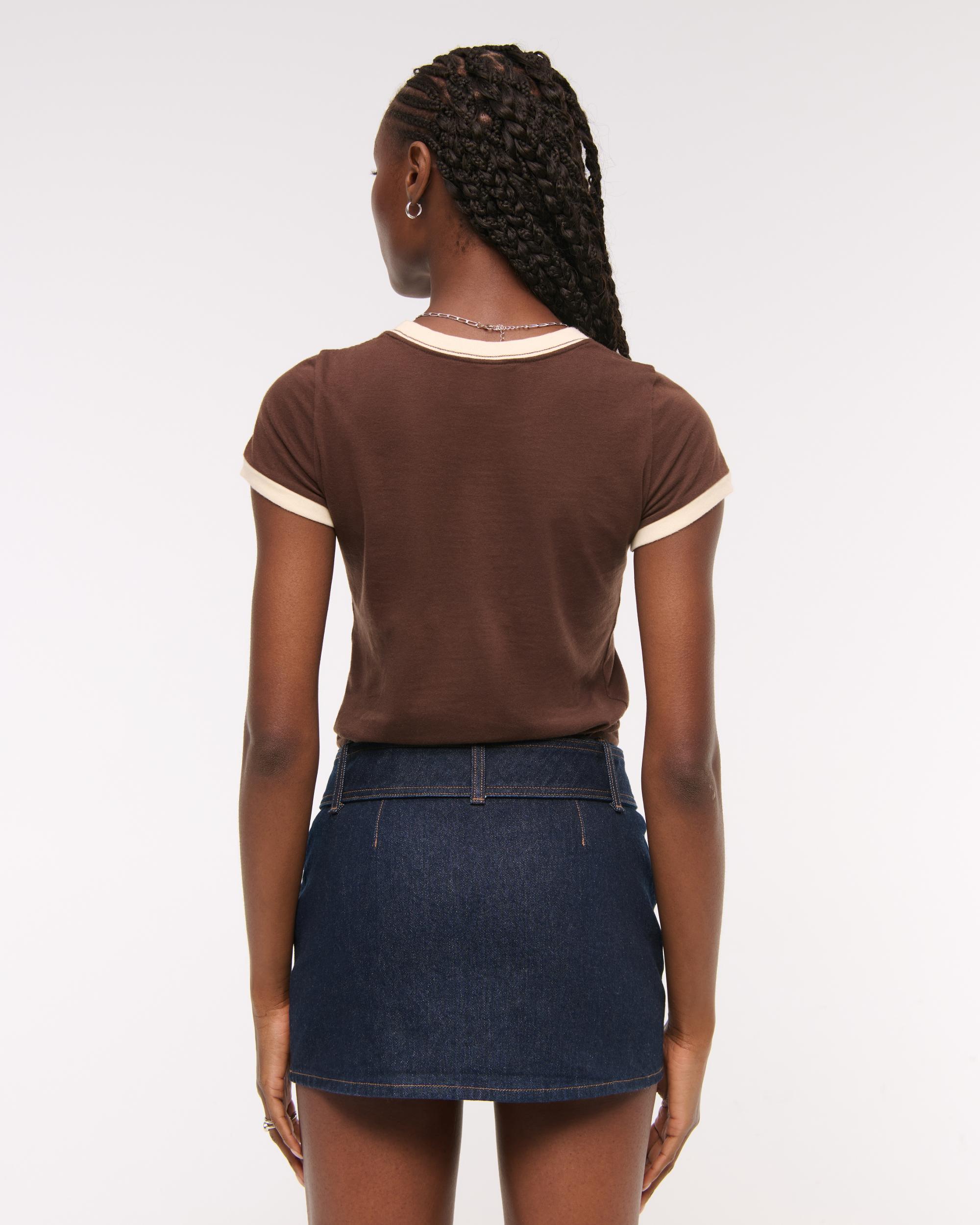 Mid Rise Belted Denim Mini Skort Product Image