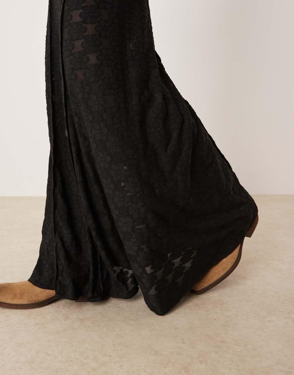 ASOS DESIGN lace seamed maxi skirt in black Product Image