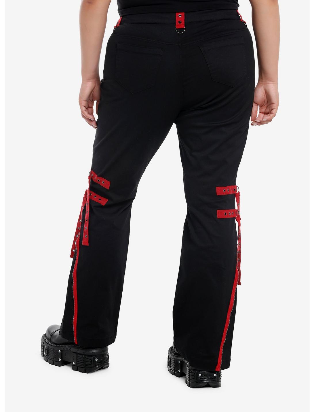 Black & Red Grommet Tape Zipper Pants Plus Size Product Image