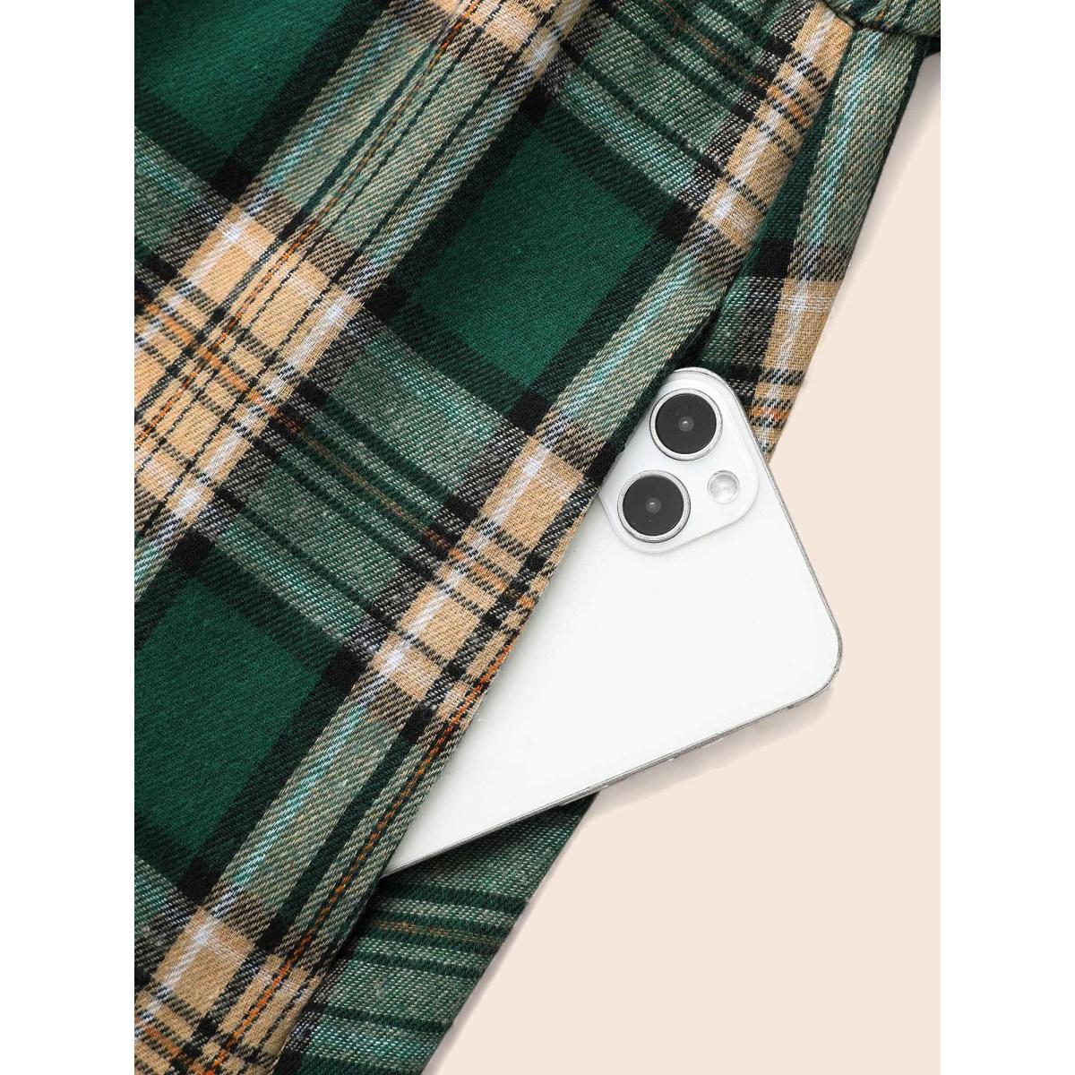 Plus Size Round Neck Plaid Belted Midi Dress DarkGreen Women Casual Belted Round Neck Short sleeve Curvy BloomChic 22-24/3X Product Image