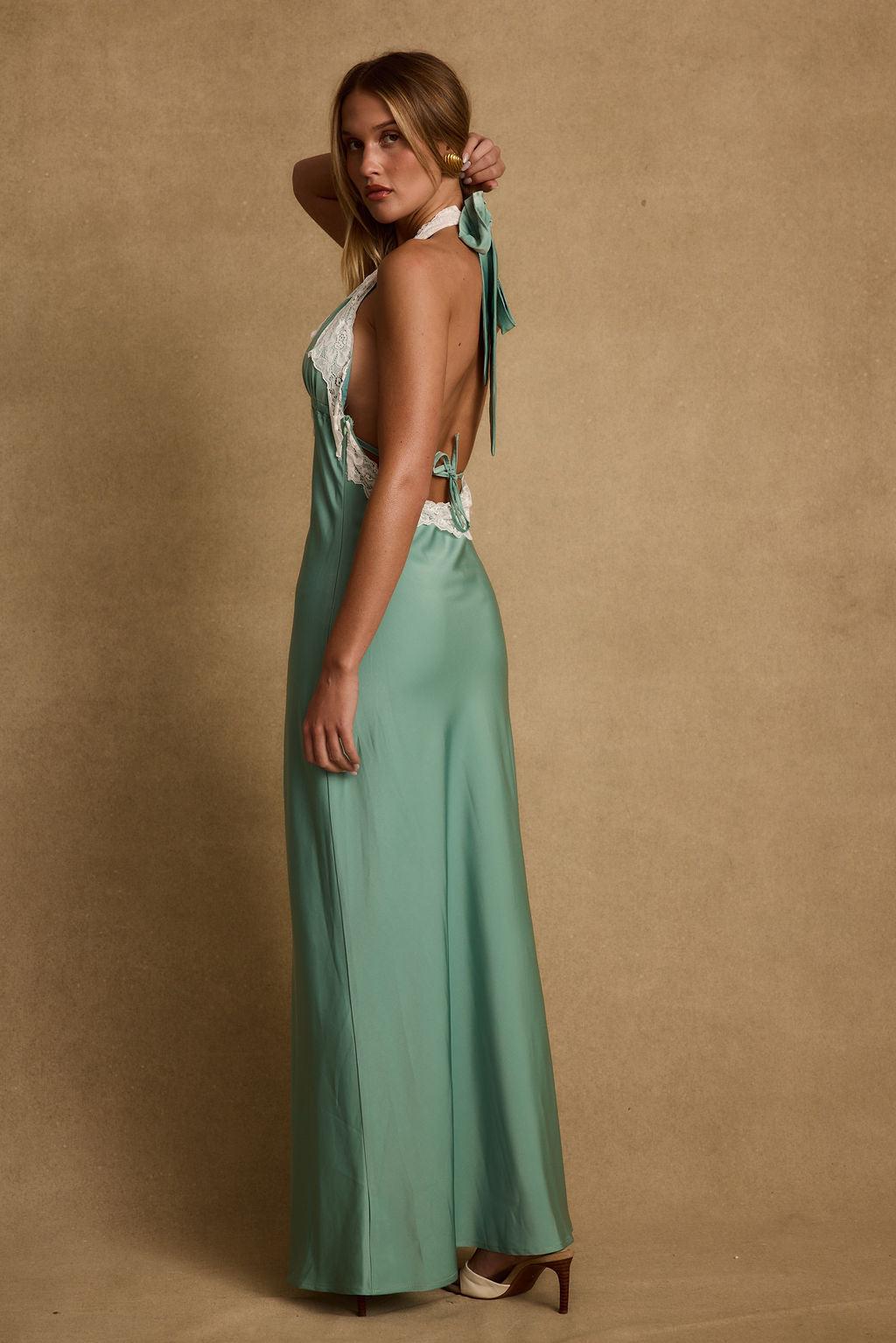 Fiorella Lace Satin Midi Dress Product Image