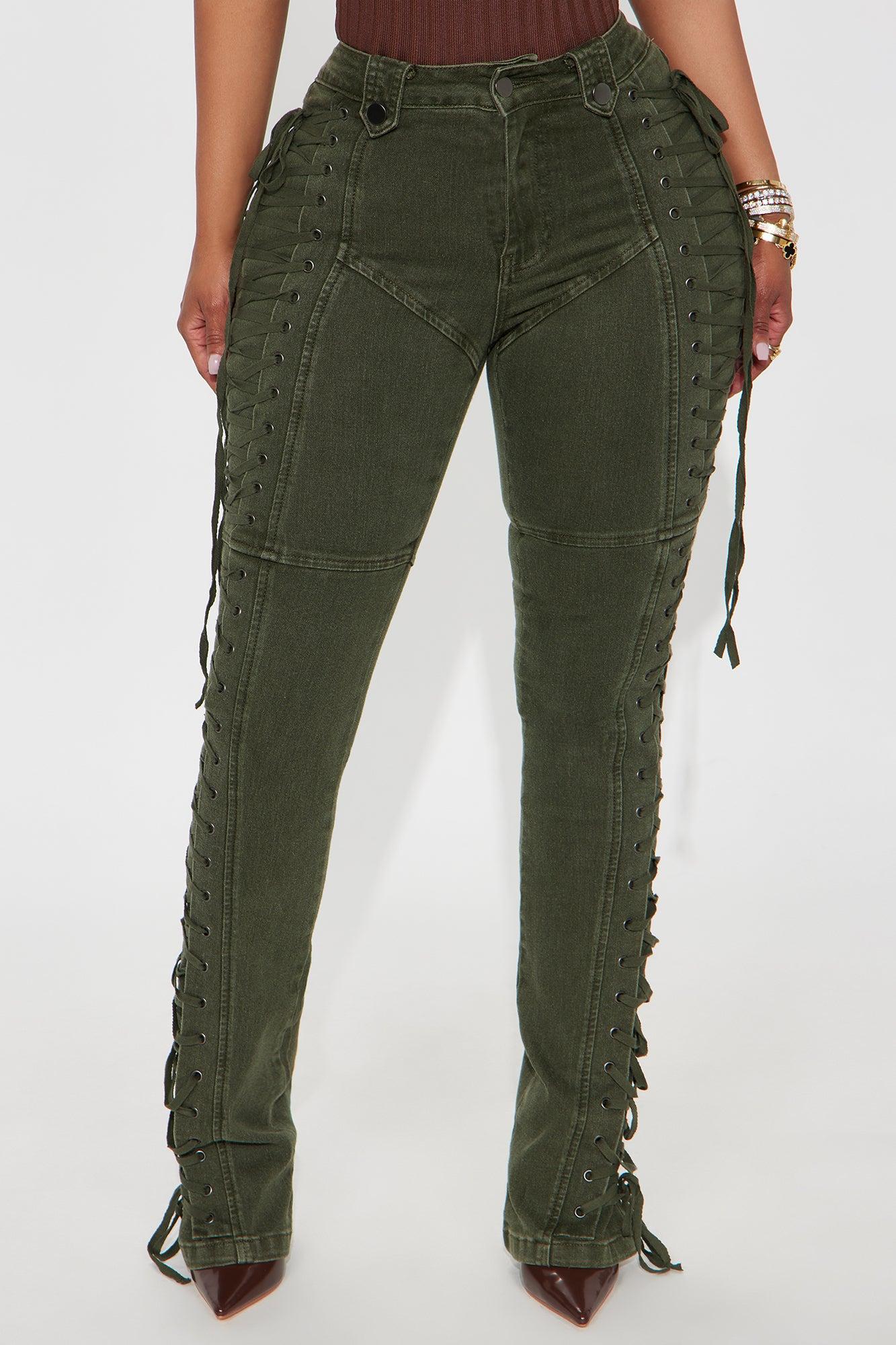 After Hours Lace Up Flare Pant - Olive Female Product Image