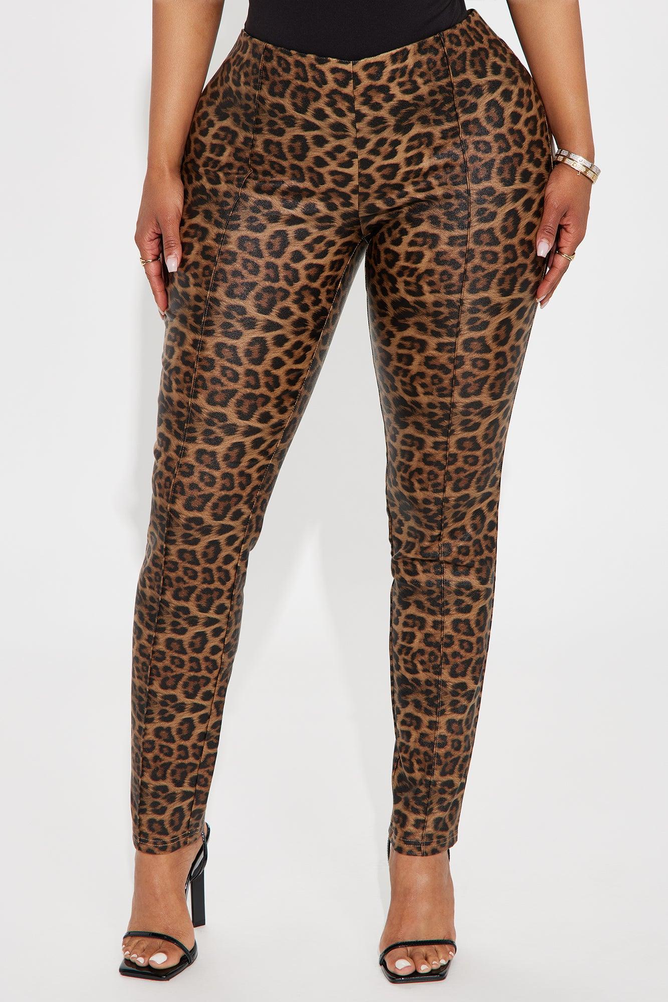 On The Hunt Leopard Faux Leather Cigarette Pant - Brown Combo Female Product Image