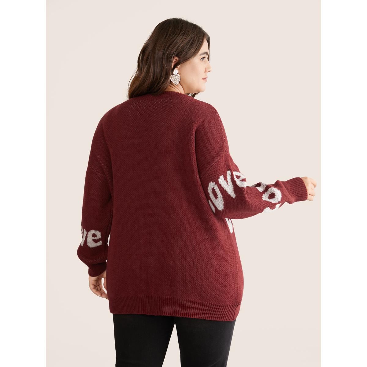 Plus Size Love Letter Round Neck Drop Shoulder Pullover Scarlet Women Casual Long Sleeve Round Neck Everyday Pullovers BloomChic 18-20/2X Product Image