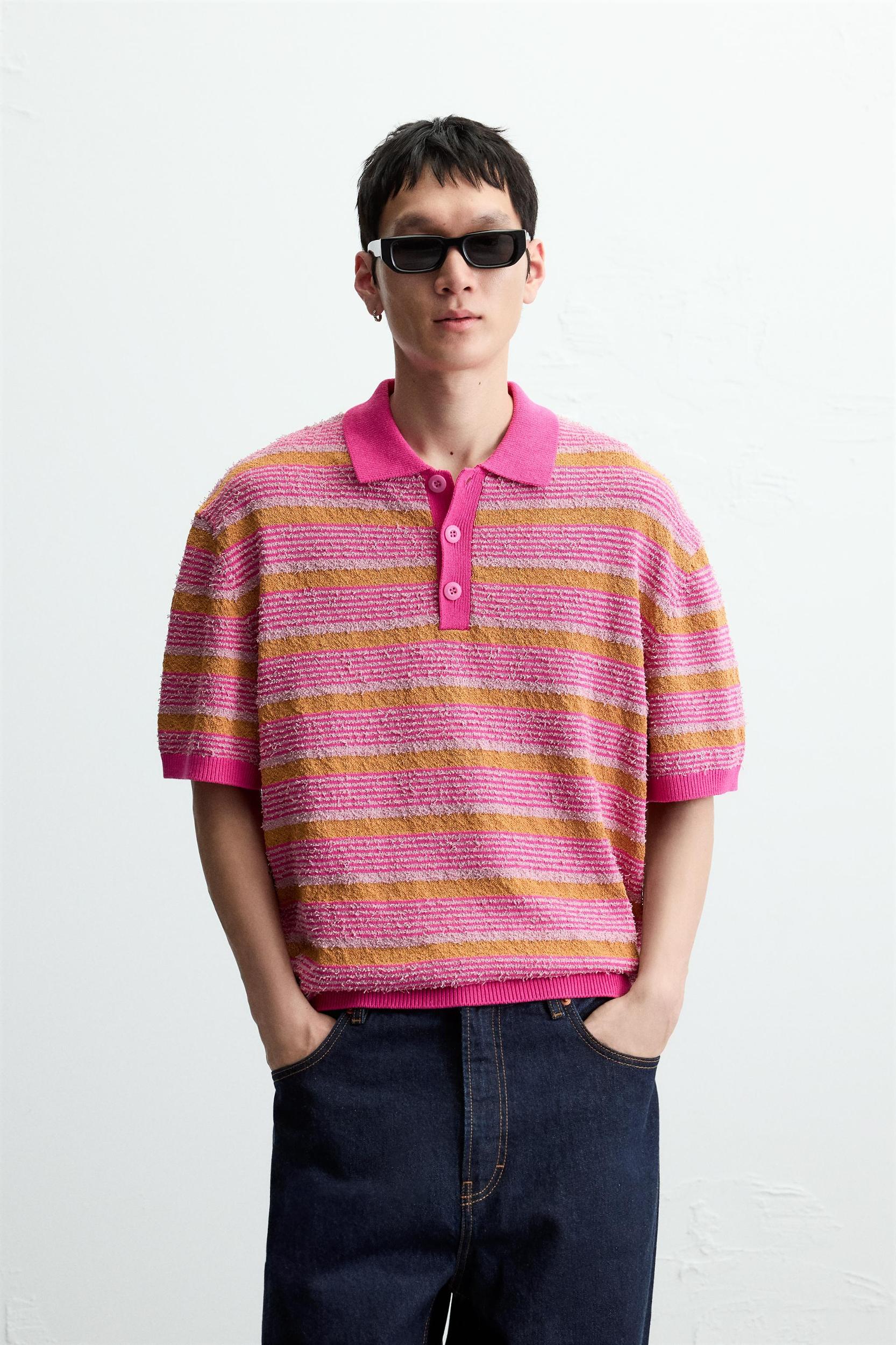TEXTURED STRIPE KNIT POLO Product Image