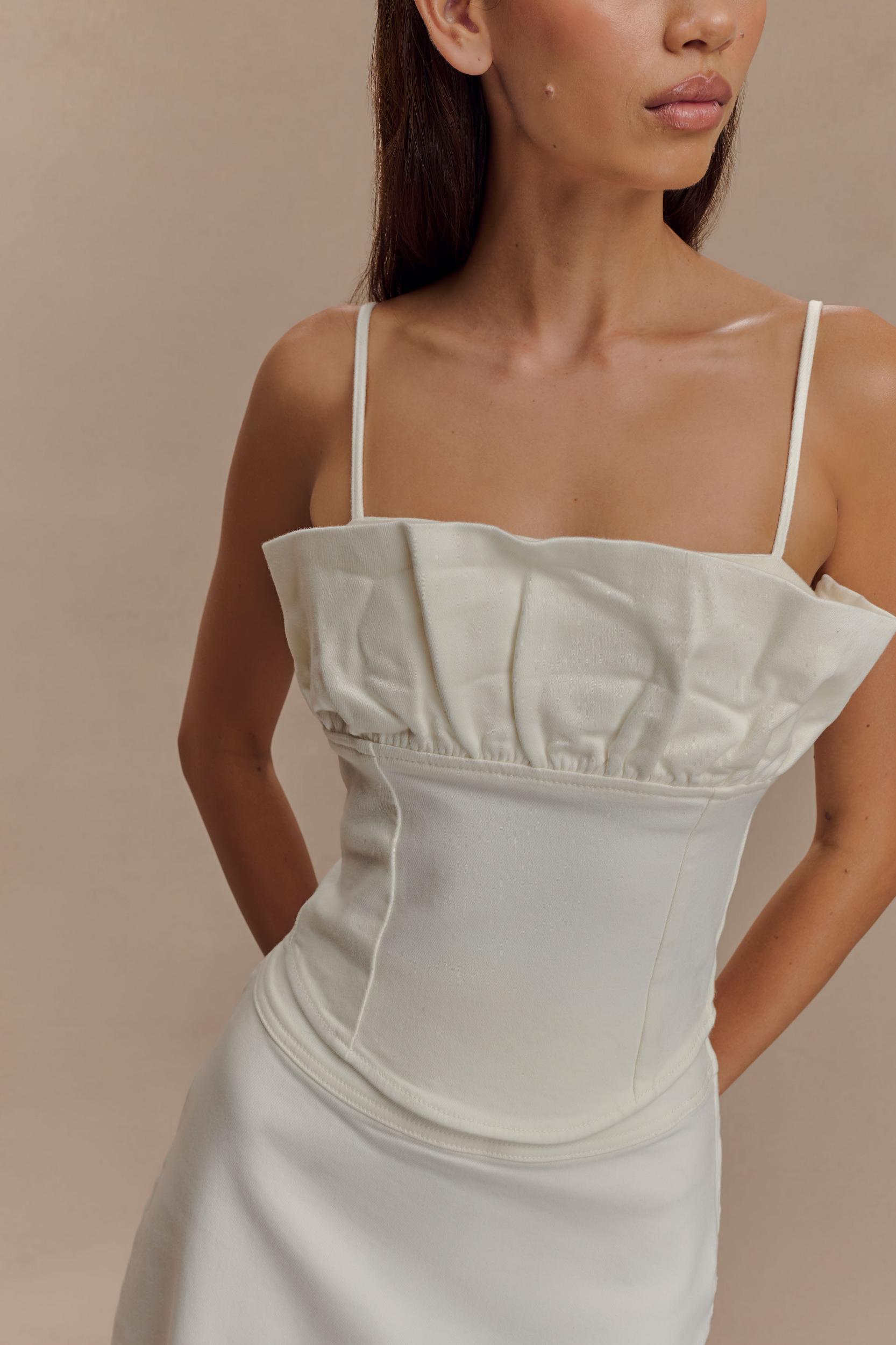 Cecilia Denim Frill Corset - White Product Image