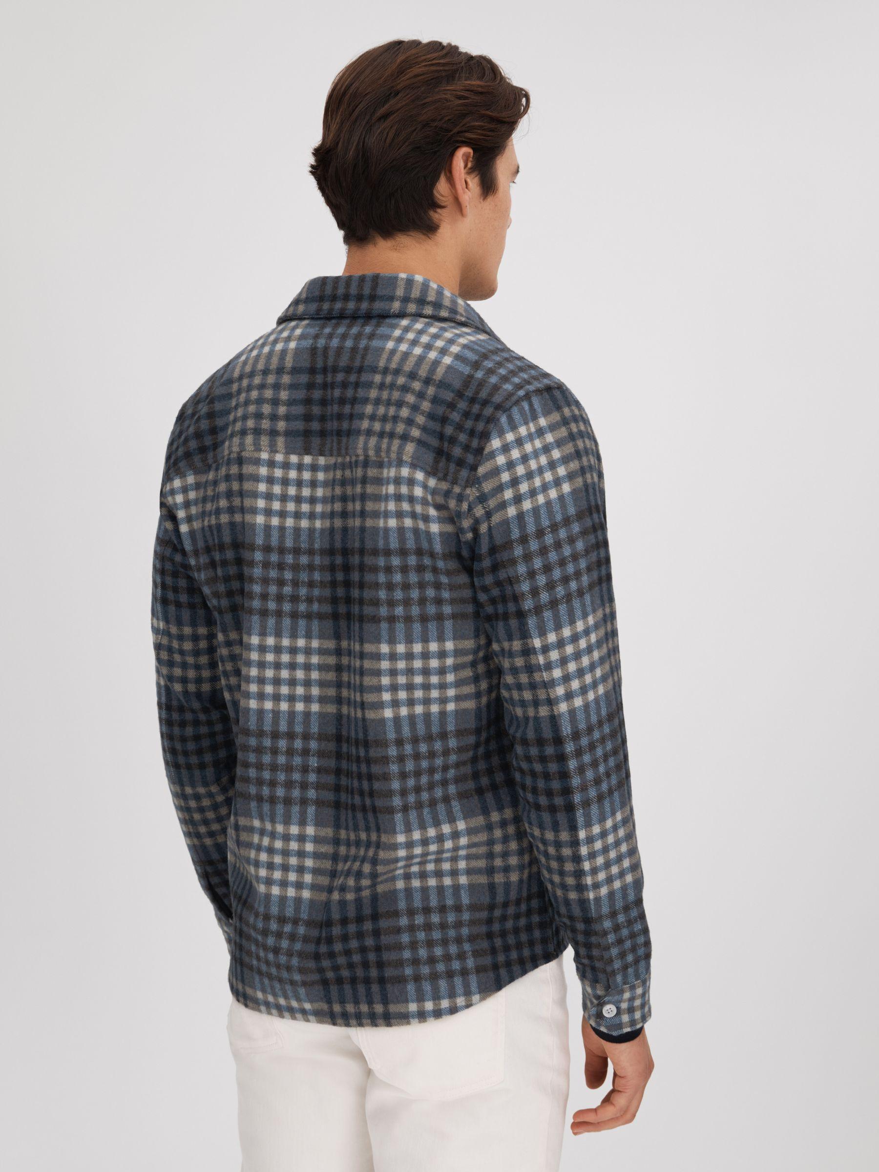 Brushed Check Button-Through Overshirt in Blue Multi Product Image