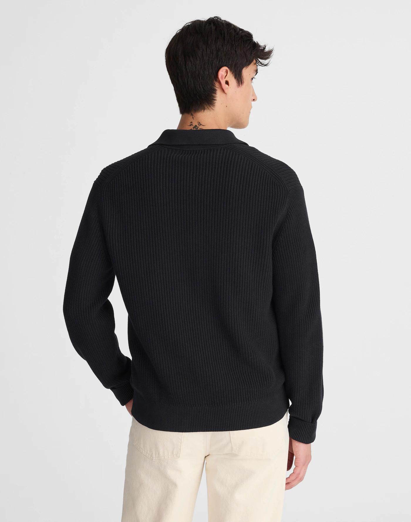 Cotton Shaker-Stitch Johnny-Collar Sweater Polo Product Image