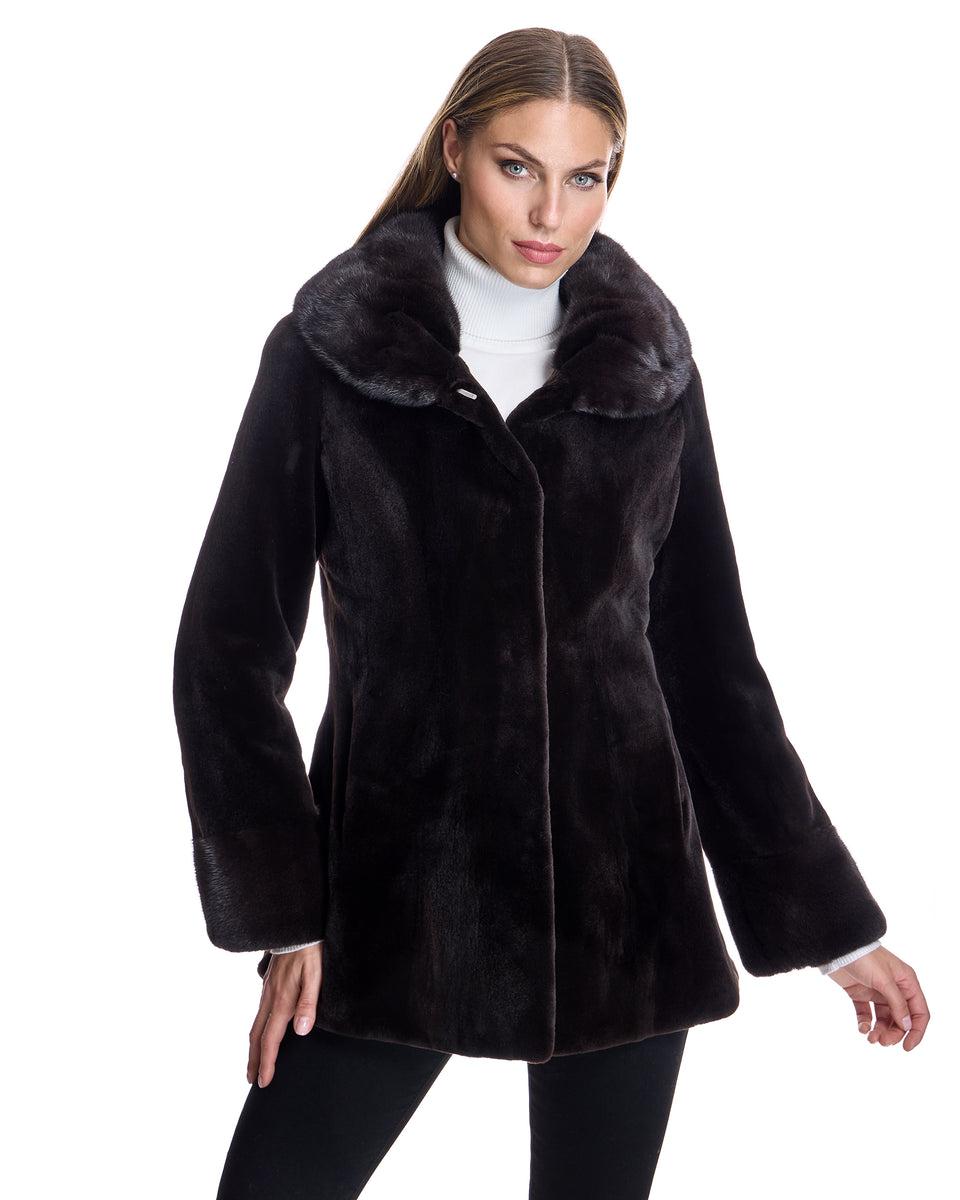 Sheared Mink Jacket with Round Long Hair mink Collar Product Image