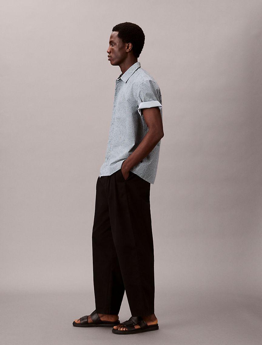 Grid Print Relaxed Button-Down Shirt  Product Image