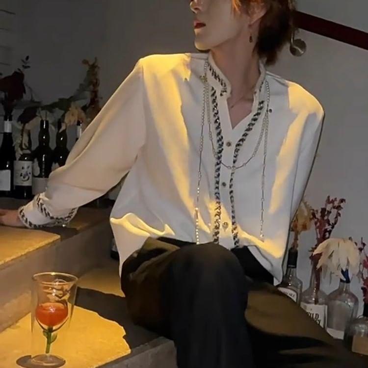 Long-Sleeve Contrast TRim Shirt Product Image