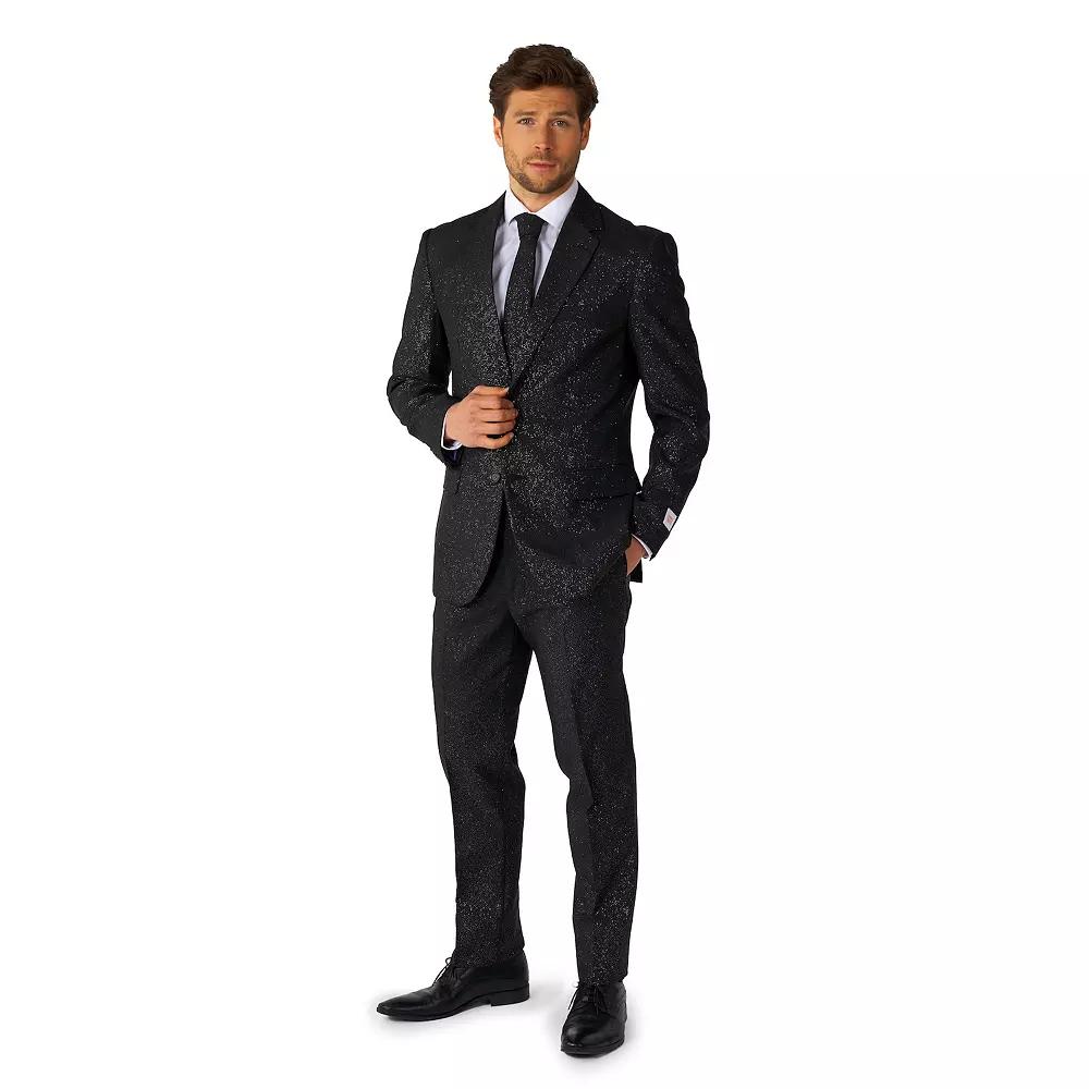 Men's OppoSuits Glitzy Glitter Black Sparkle Modern-Fit Suit & Tie Set,  Product Image