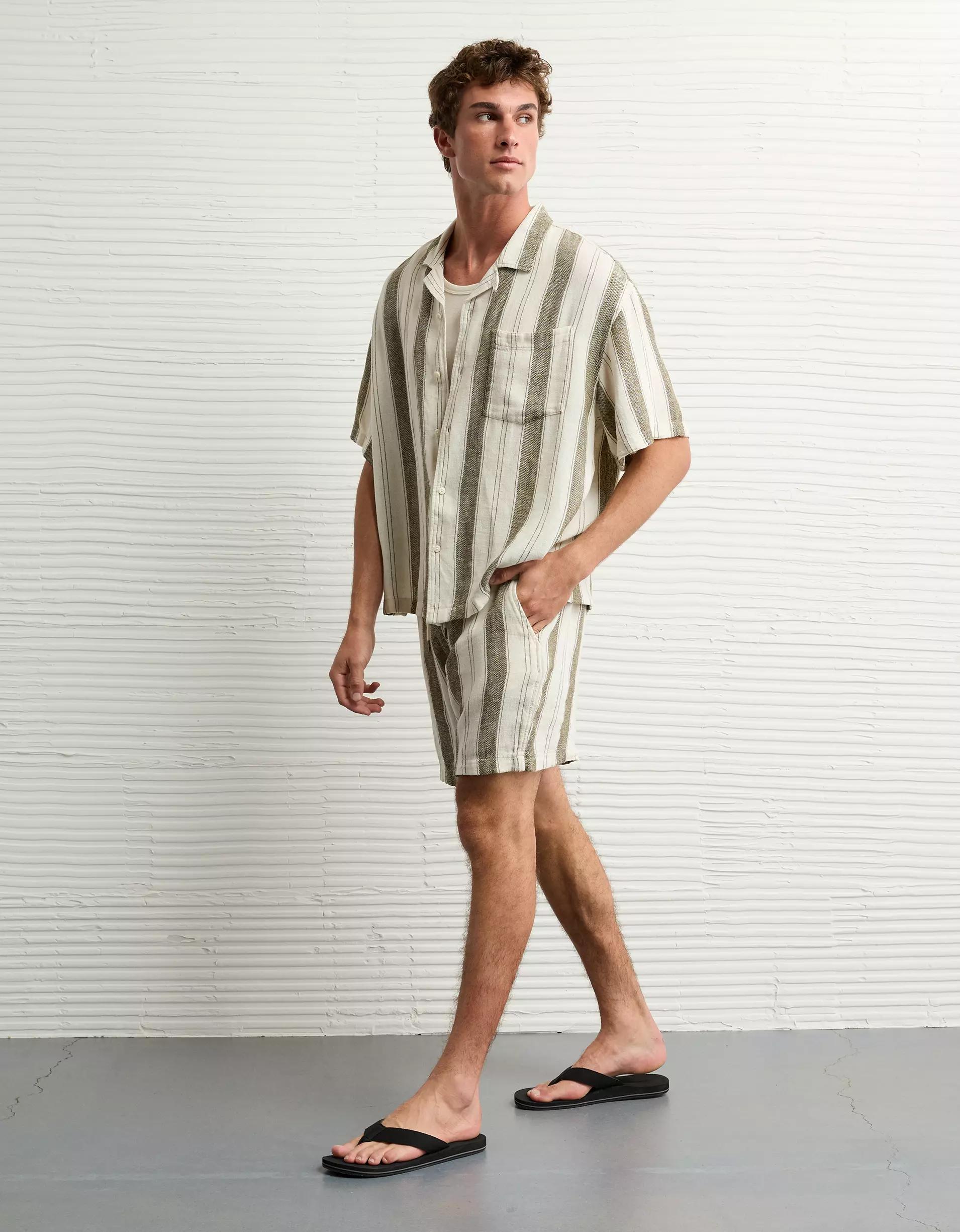 AE Poolside Linen-Blend Striped Button-Up Shirt Product Image