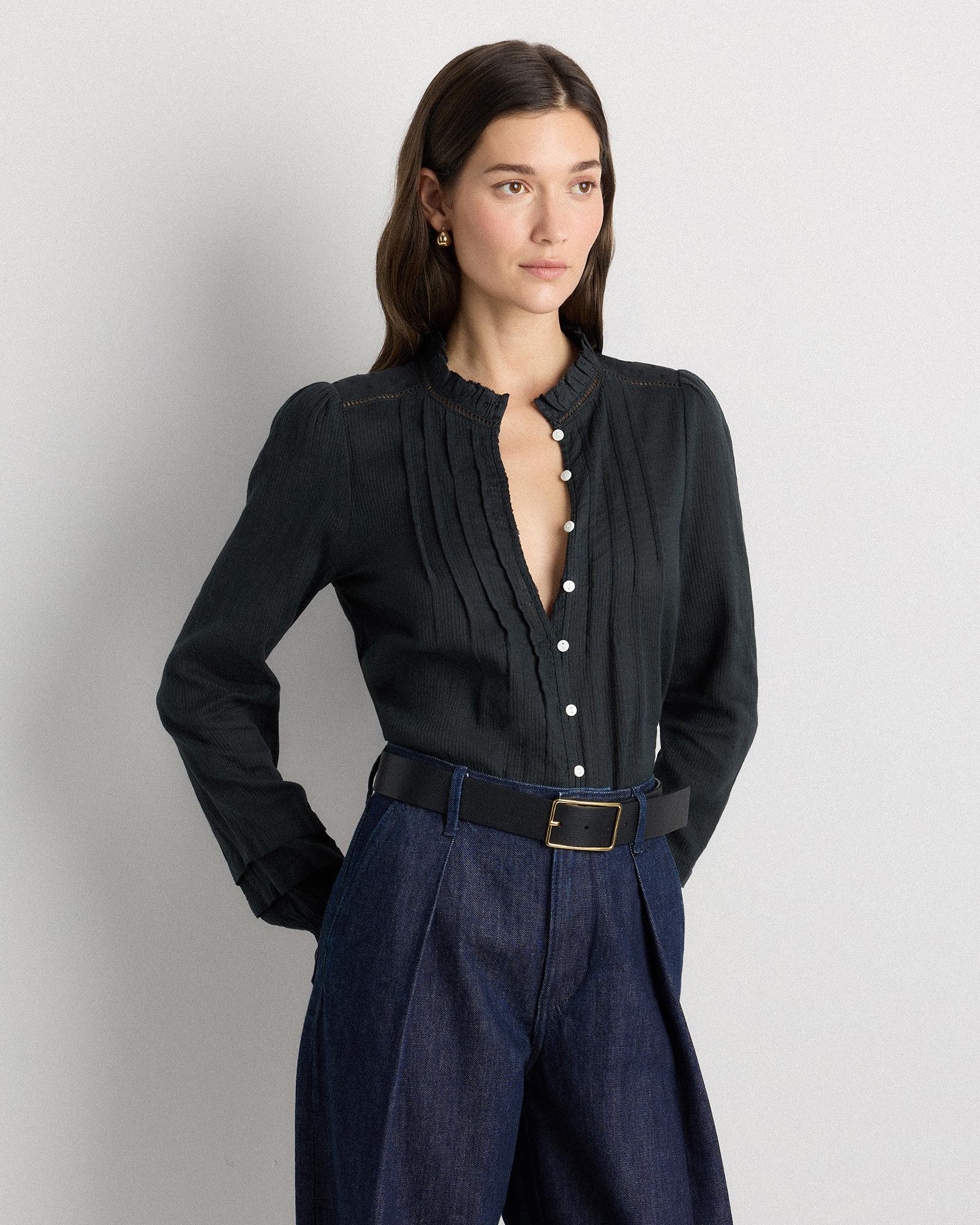 Quince | Women's Organic Textured Cotton Peasant Blouse Organic Cotton Product Image