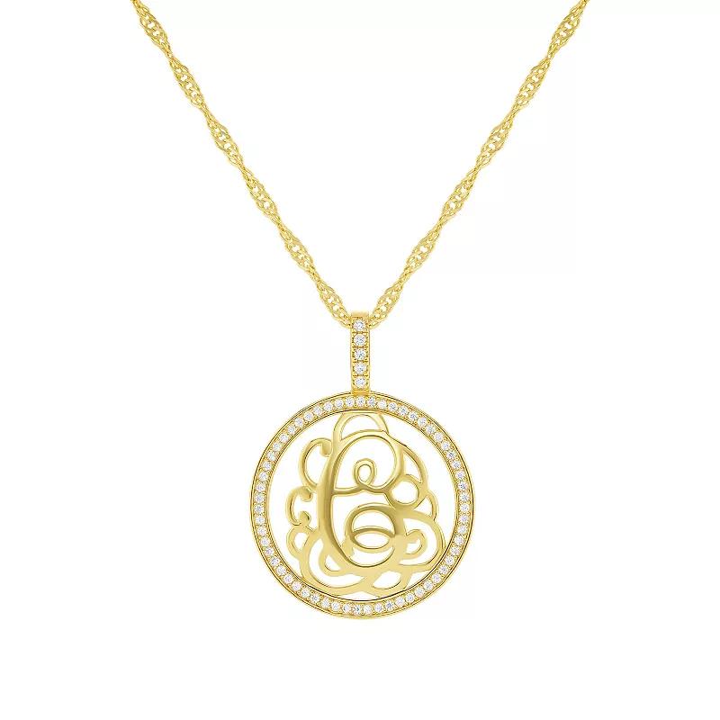 PRIMROSE Cubic Zirconia Initial Coin Pendant Necklace, Women's, Size: 18-20" ADJ, Gold Tone C Product Image