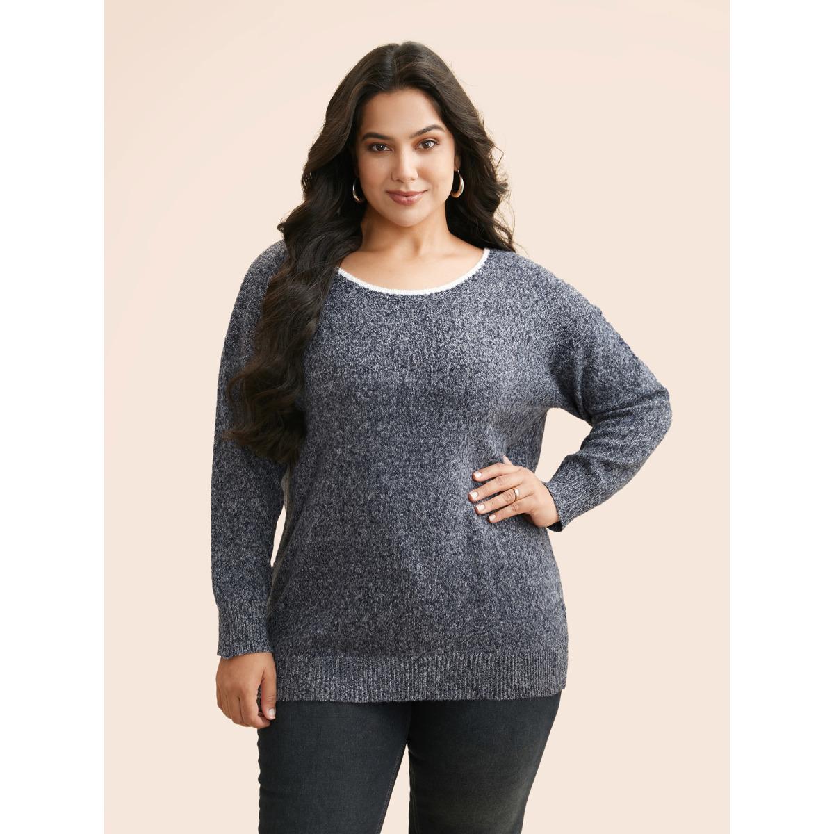 Plus Size Round Neck Bowknot Cut Out Pullover Midnight Women Timeless Long Sleeve Round Neck Elegant Pullovers BloomChic 22-24/3X Product Image