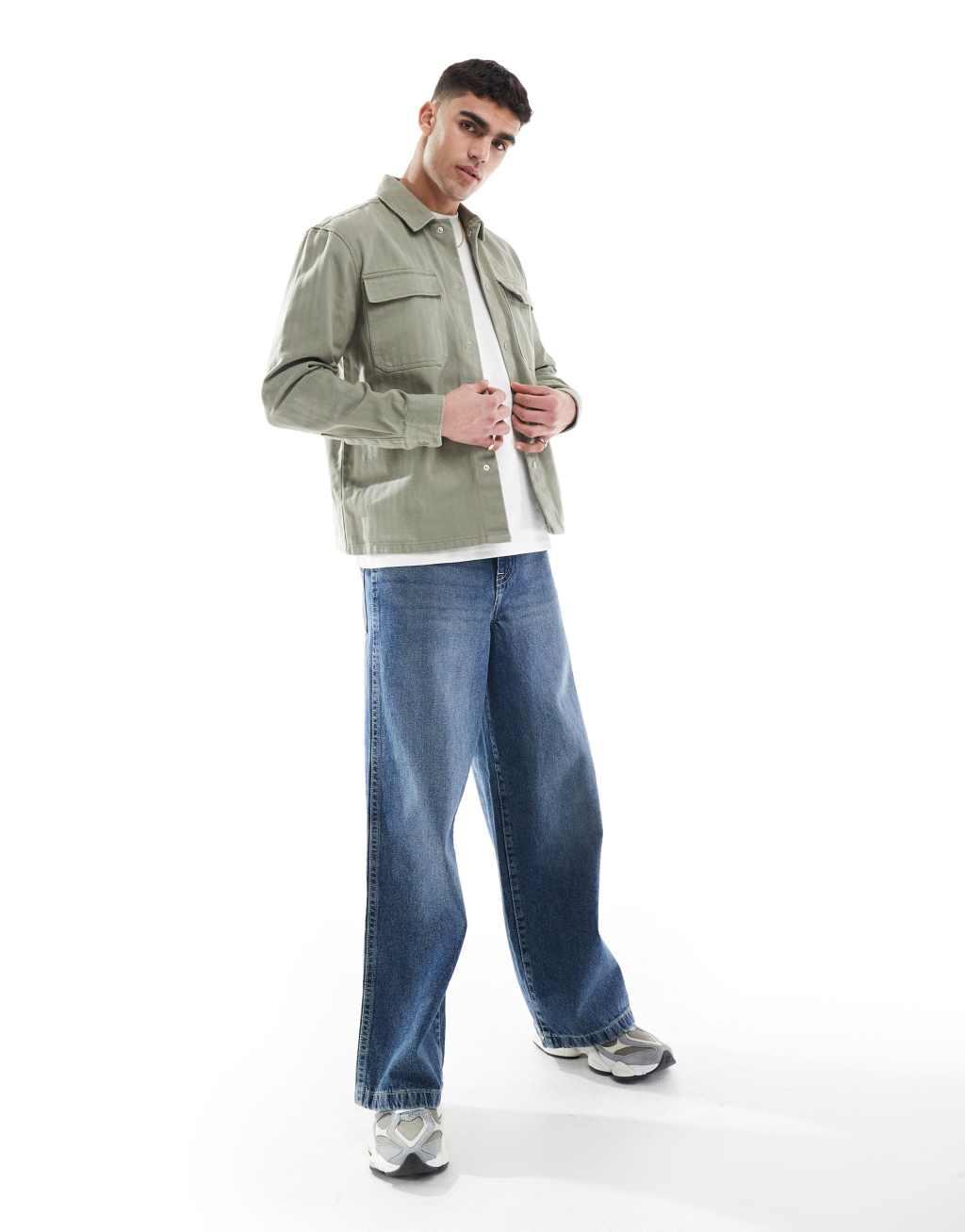 River Island herringbone overshirt in sage Product Image