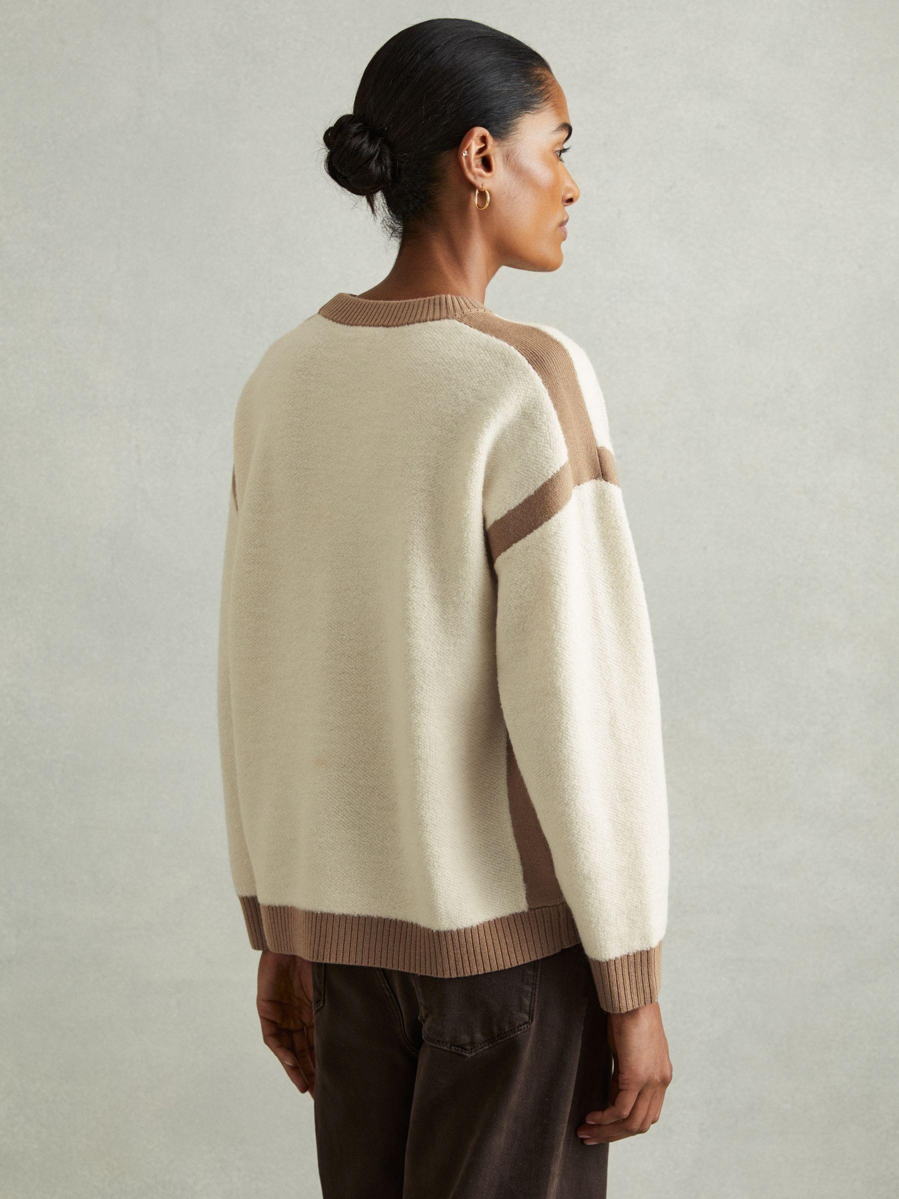 Wool Colourblock Crew Neck Jumper in Cream/Camel Product Image