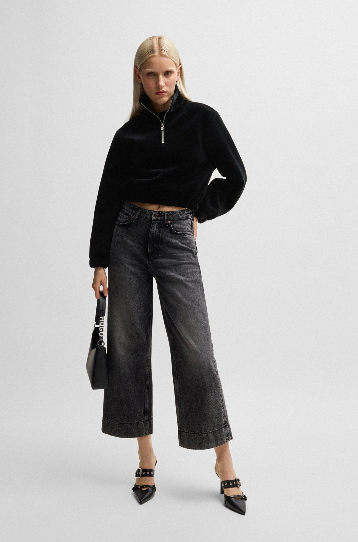 Relaxed-fit zip-neck sweatshirt in stretch velvet Product Image
