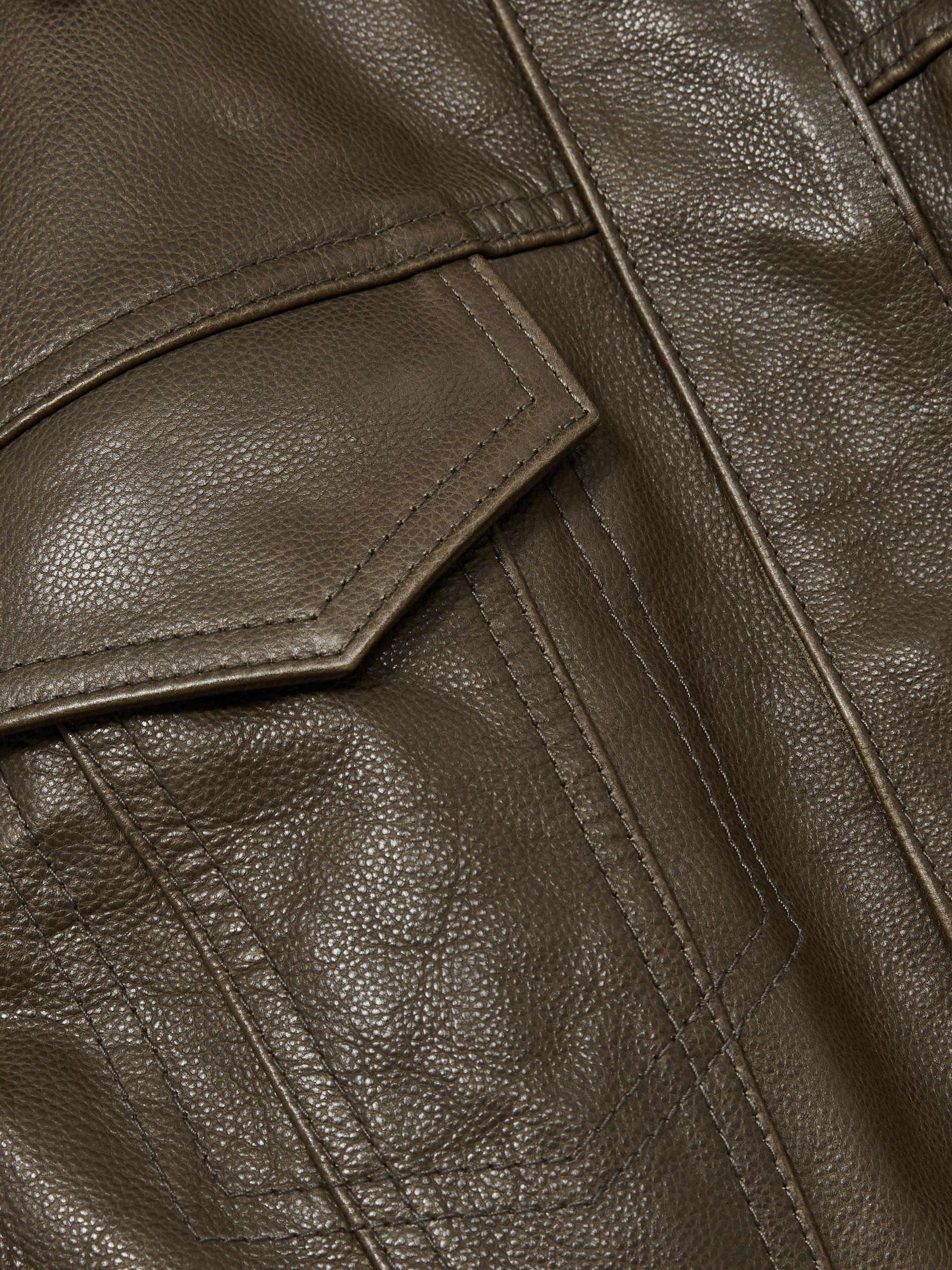 Paige Leather Cropped Bomber Jacket in Moss Green Product Image