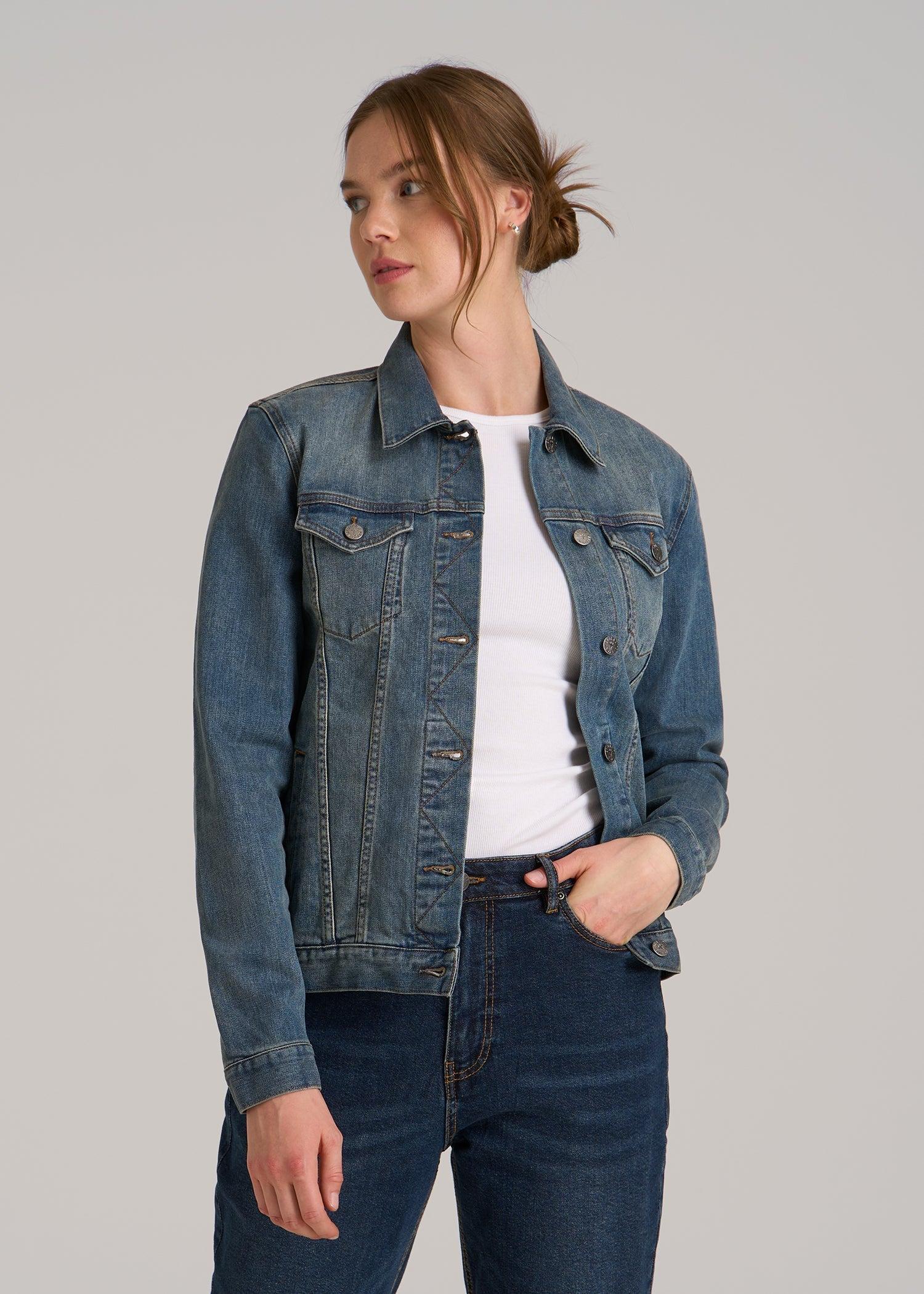 Denim Jacket for Tall Women in Vintage Medium Blue Female Product Image