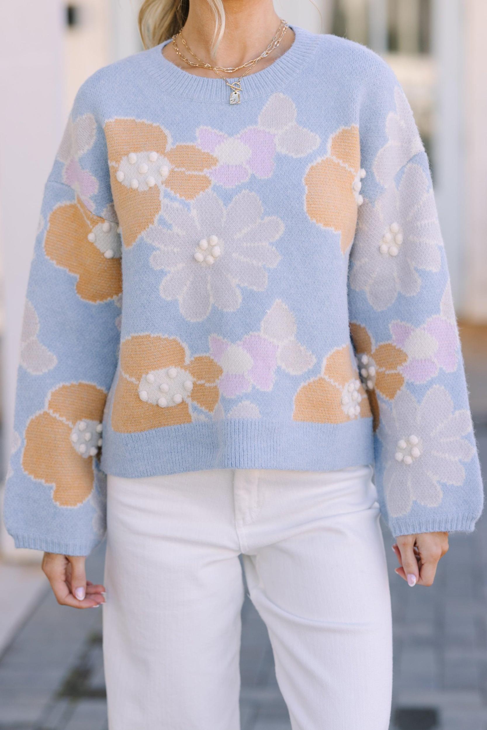 Easy To Love Blue Floral Sweater Female Product Image