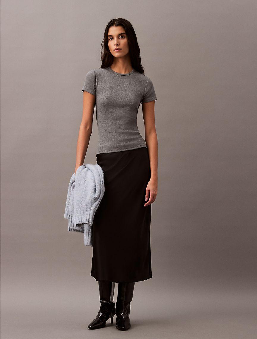 Stretch Satin Midi Skirt Product Image