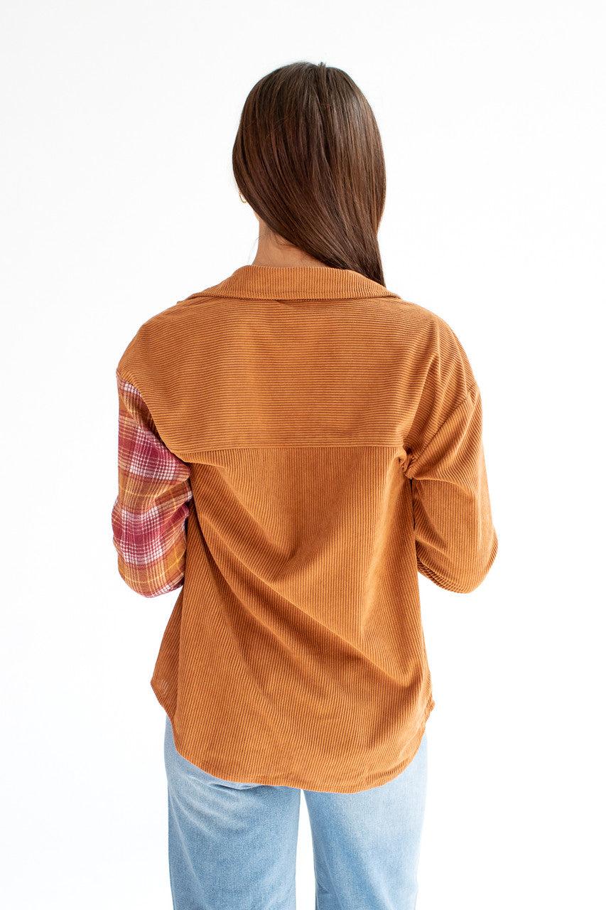 Amber Brown Corduroy Flannel Shirt Product Image