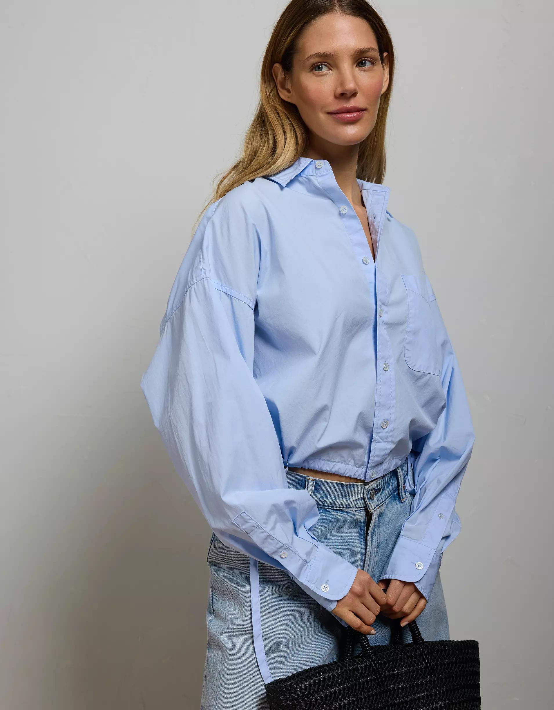 AE77 Premium Poplin Long-Sleeve Button-Up Bubble Shirt Product Image