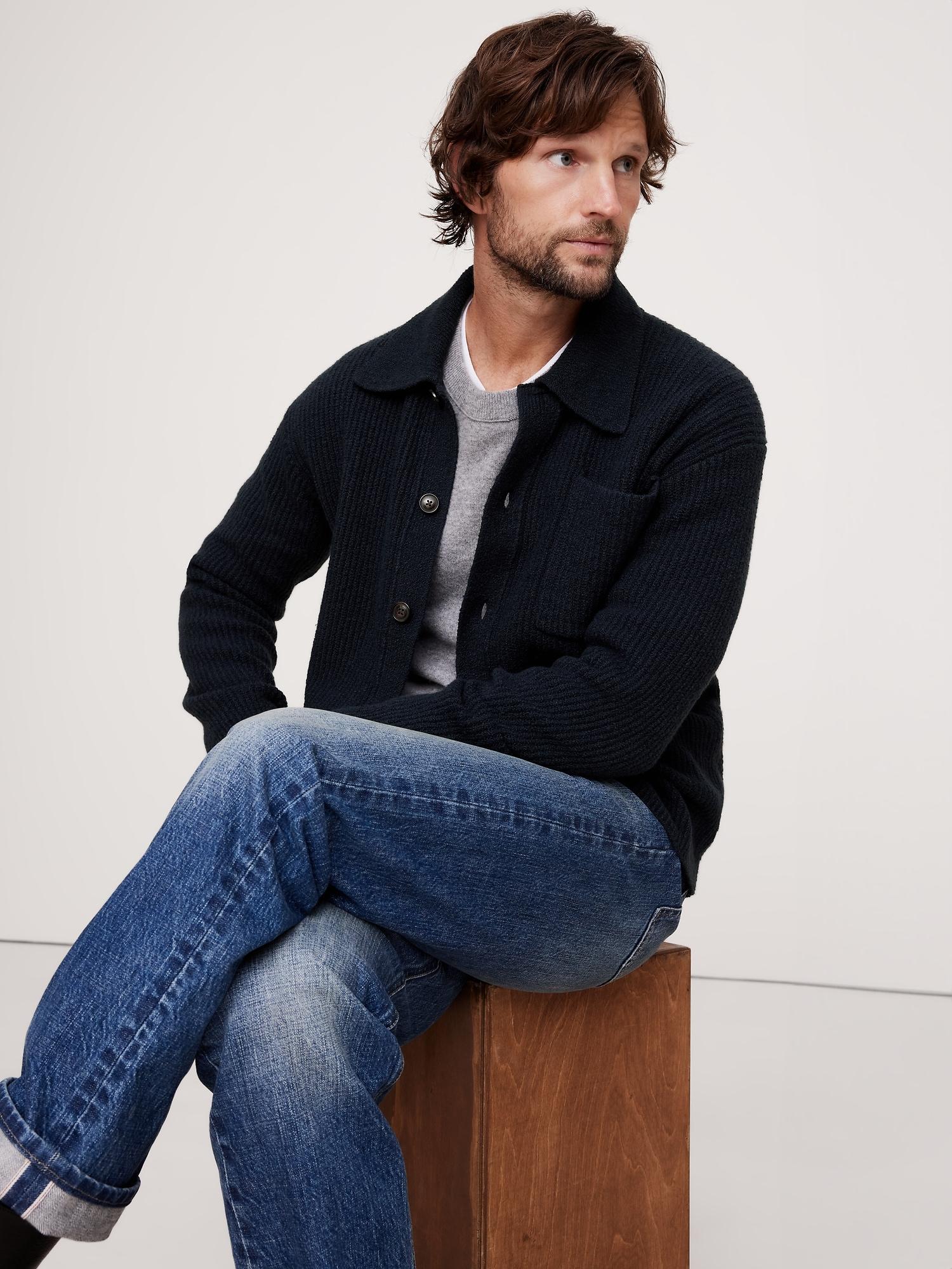 Ribbed Bouclé Polo Cardigan Product Image