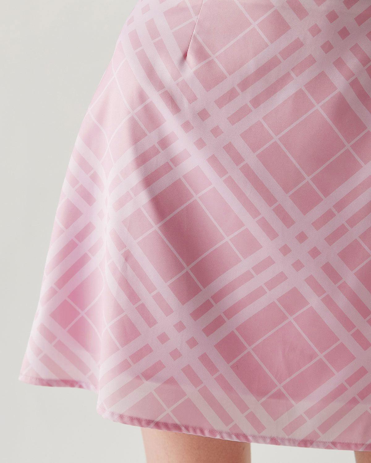 Pink Plaid A-line Mini Skirt Product Image