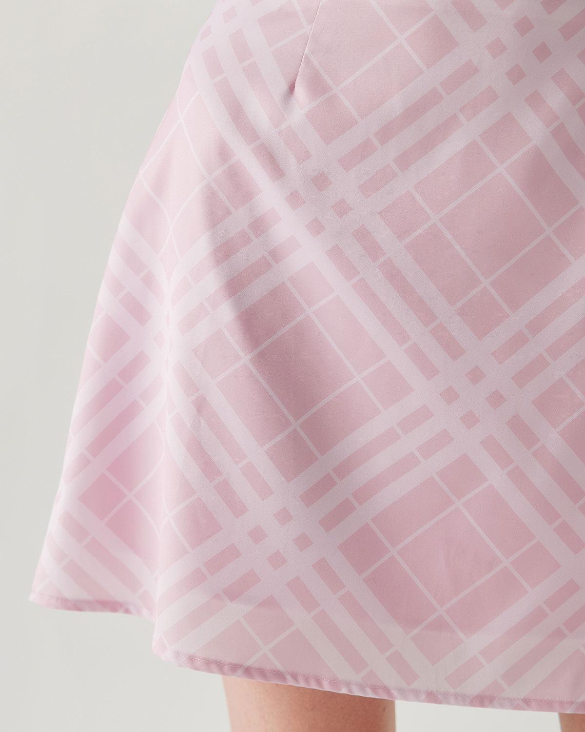 Pink Plaid A-line Mini Skirt Product Image