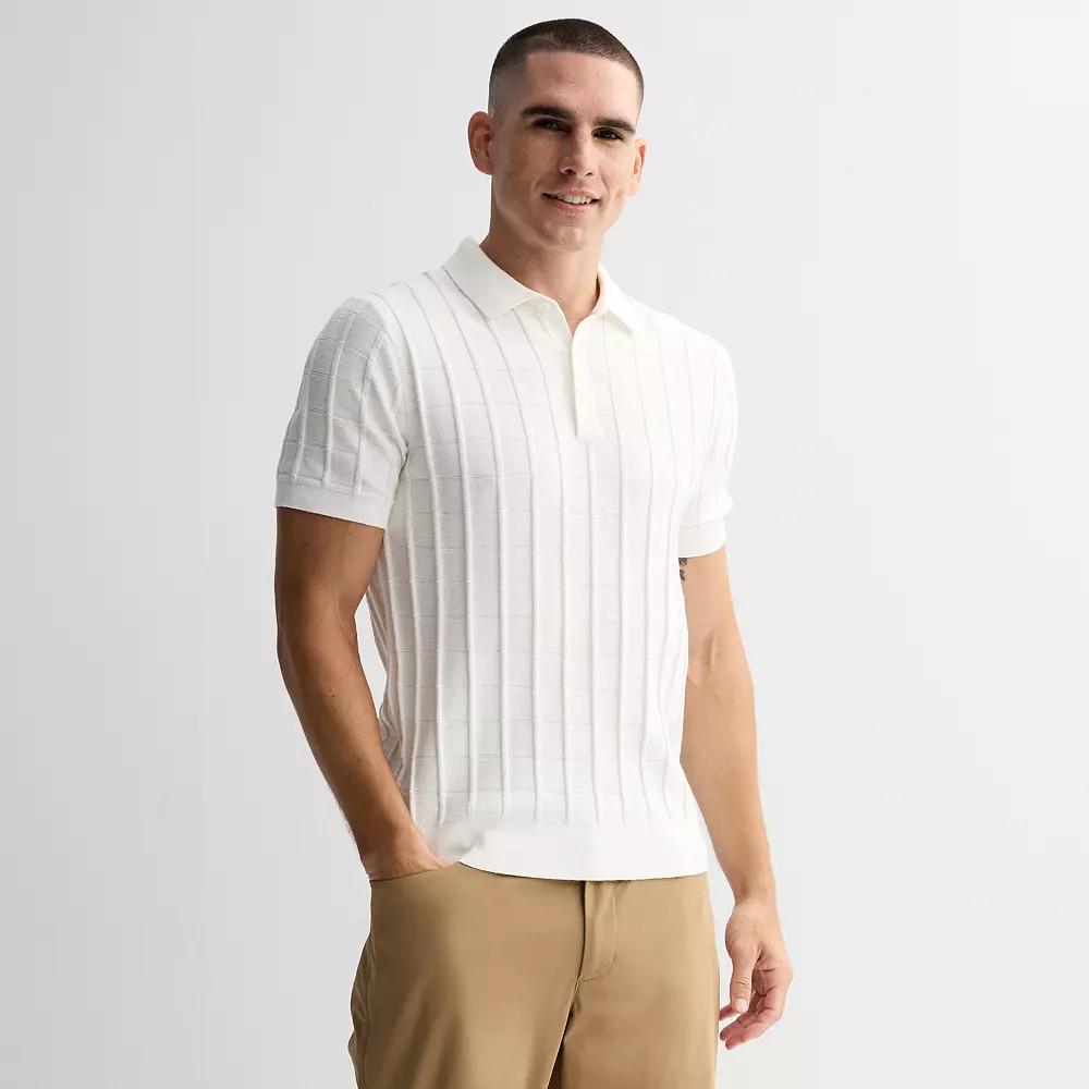 Men's Apt. 9 Short Sleeve Textural Sweater Polo, Size: XXL, Ivory Product Image
