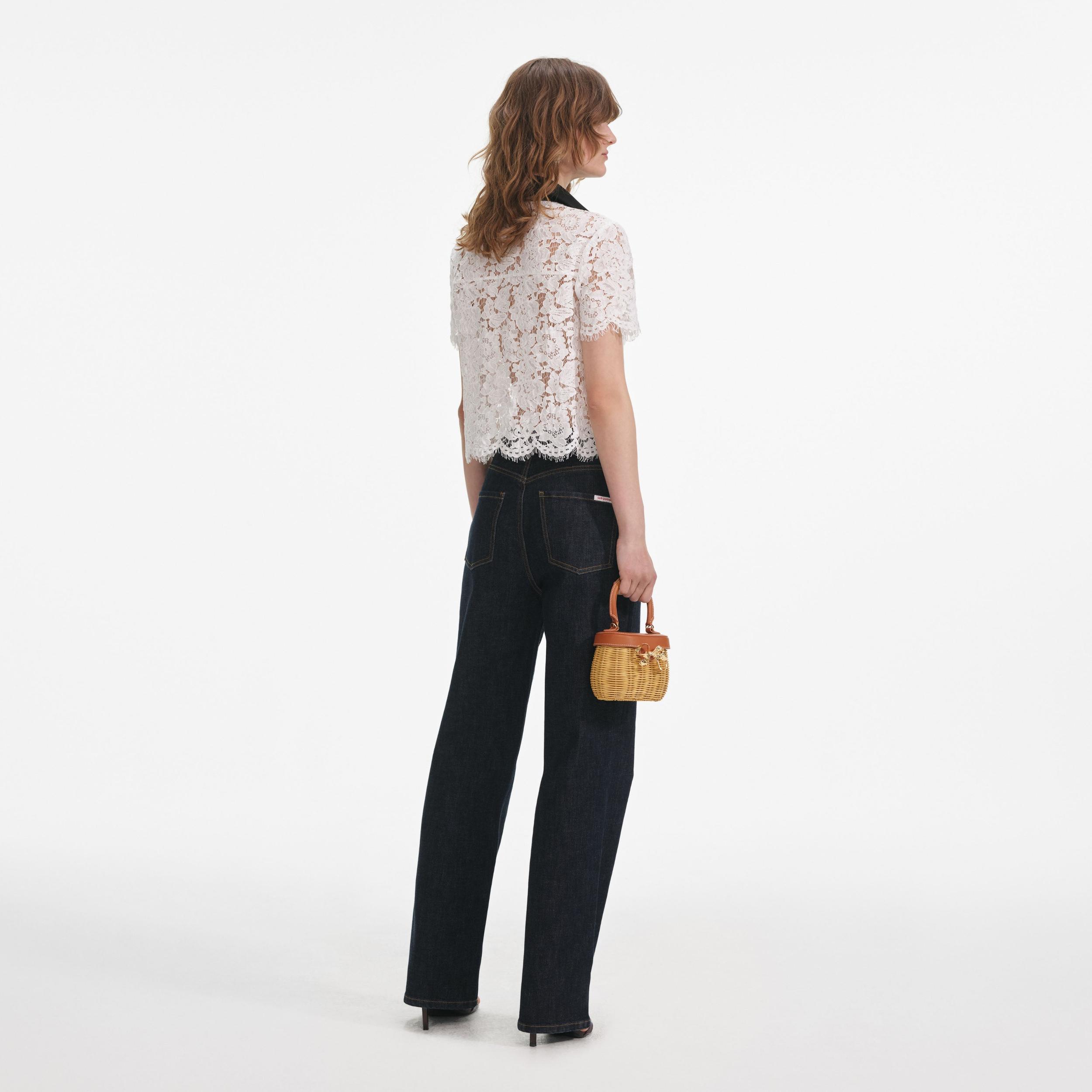 White Lace Contrast Collar Top Product Image