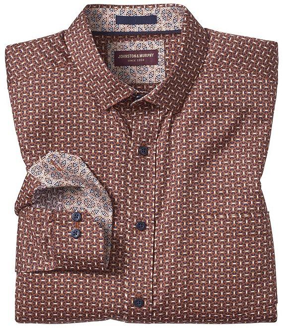 Johnston & Murphy Sateen Linked Ovals Print Long Sleeve Woven Shirt Product Image