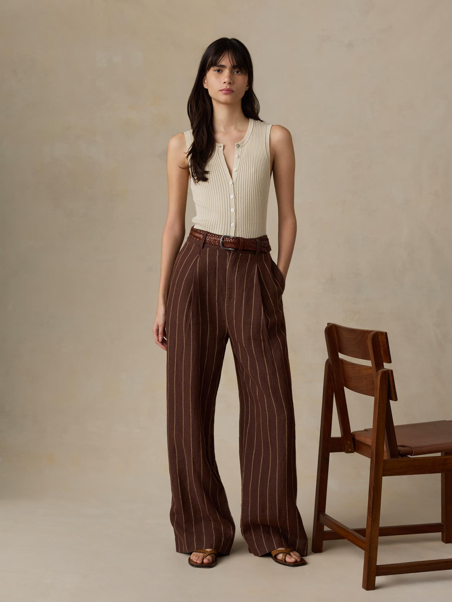 Sun Strider Linen Pleated Pant - Harbor Line Stripe Female Product Image