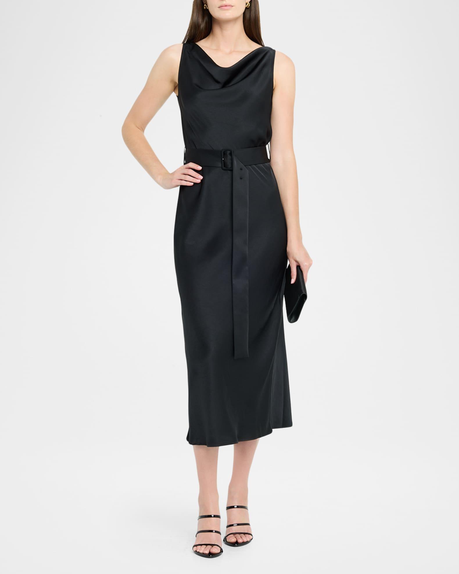 Lightweight Satin Belted Midi Dress Product Image