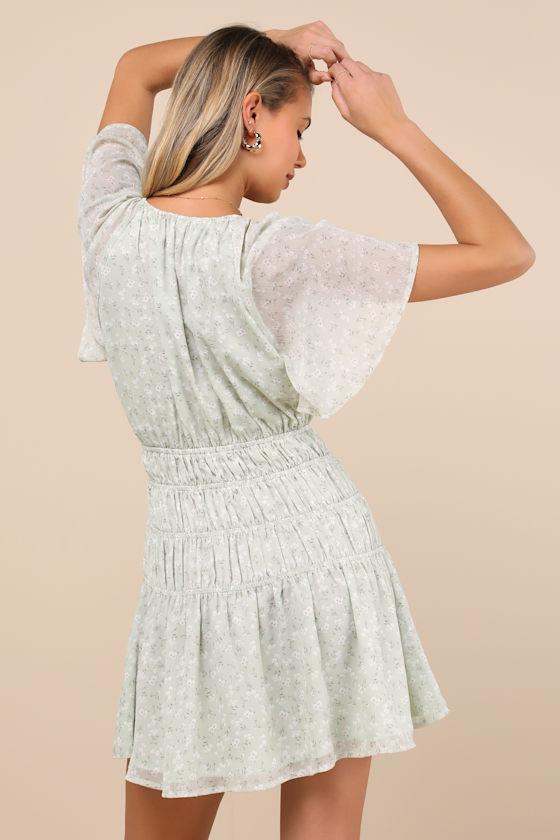 Chrislyn Light Sage Floral Flutter Sleeve Mini Dress Product Image