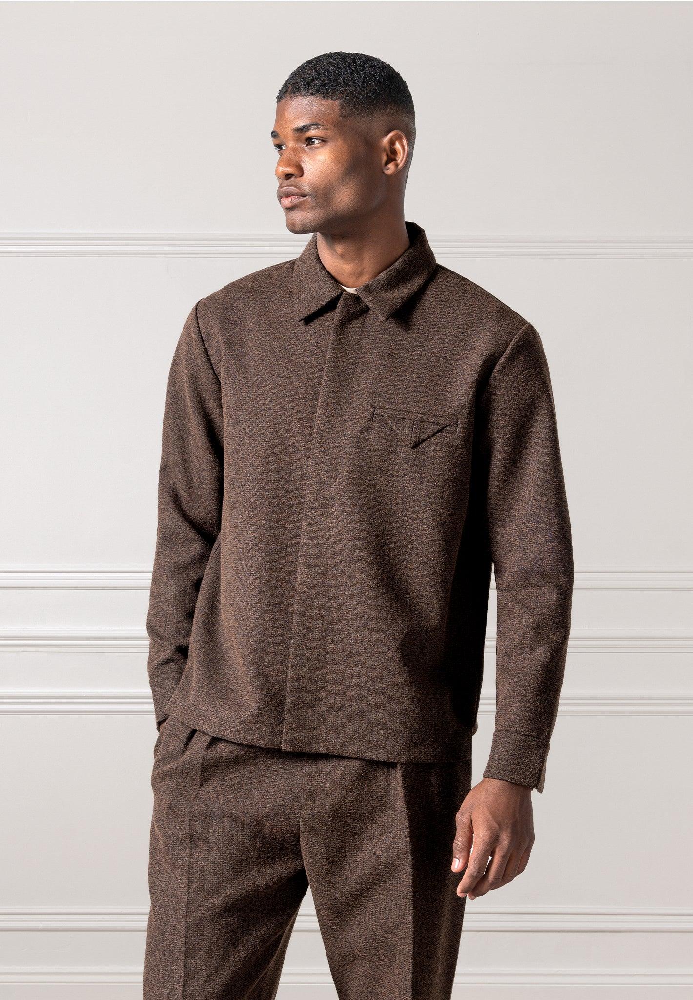 Melange Tailored Shirt with Triangle Pocket - Brown Male Product Image