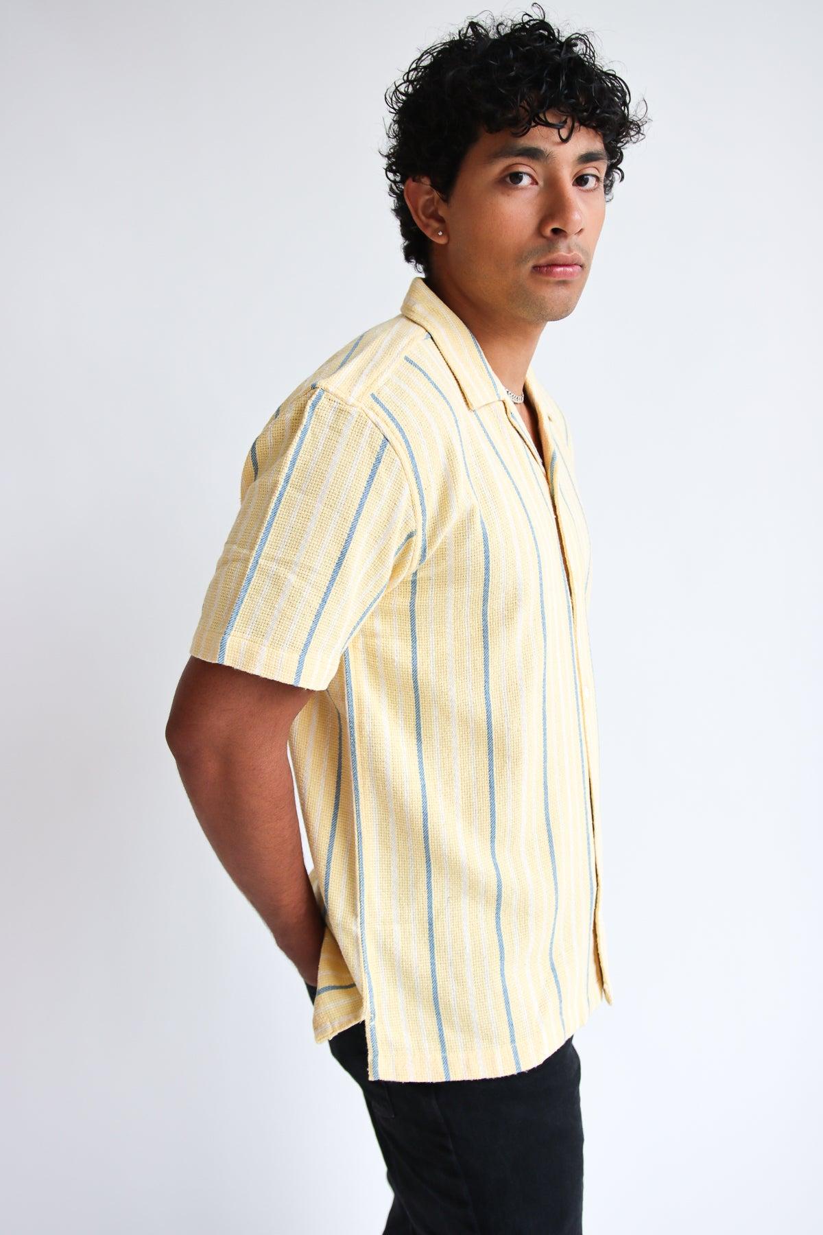 Yellow Striped Woven Button-Up Shirt Product Image