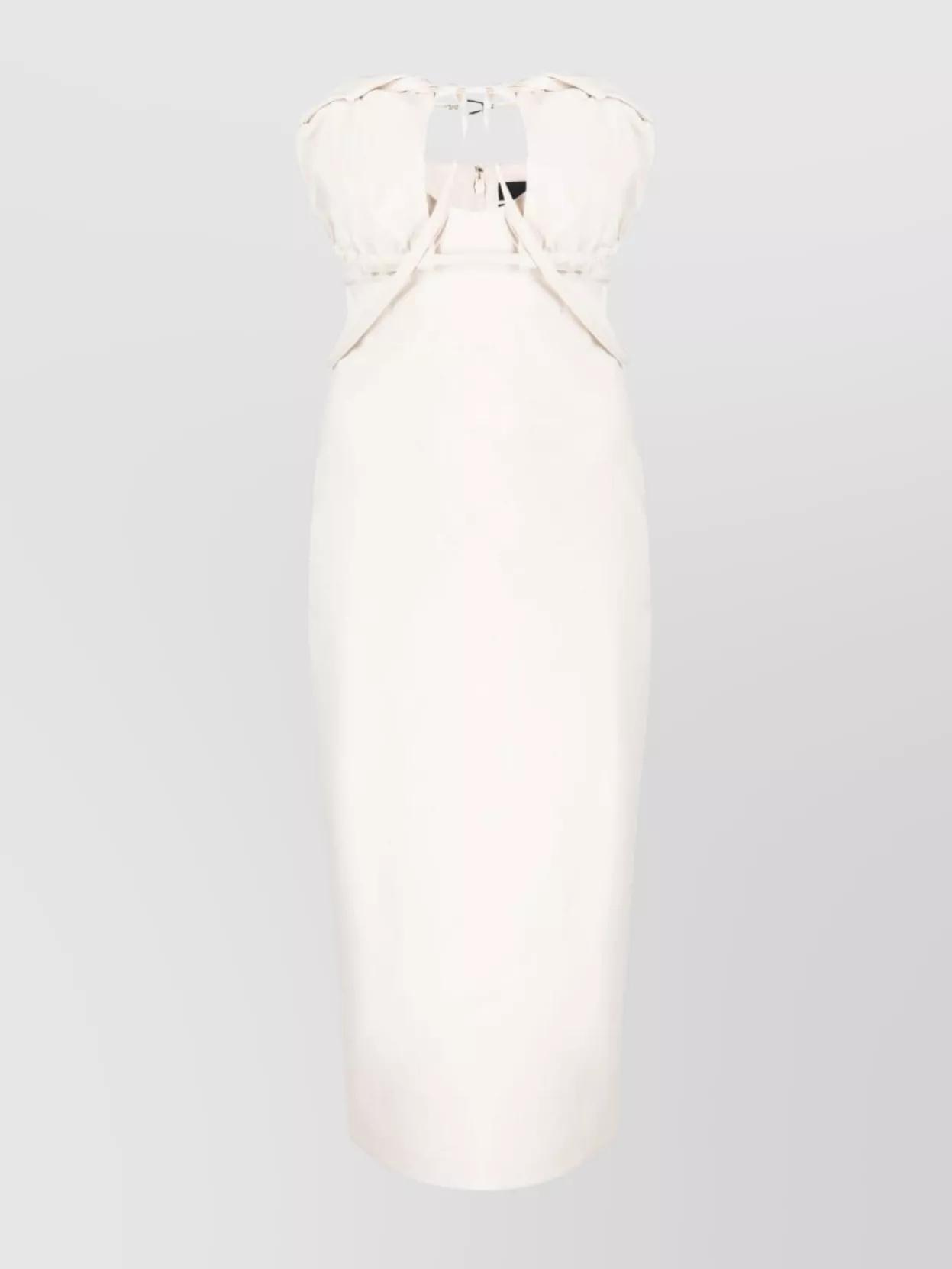 JACQUEMUS Strapless Ruffled Cutout Twill Midi Dress In White Product Image