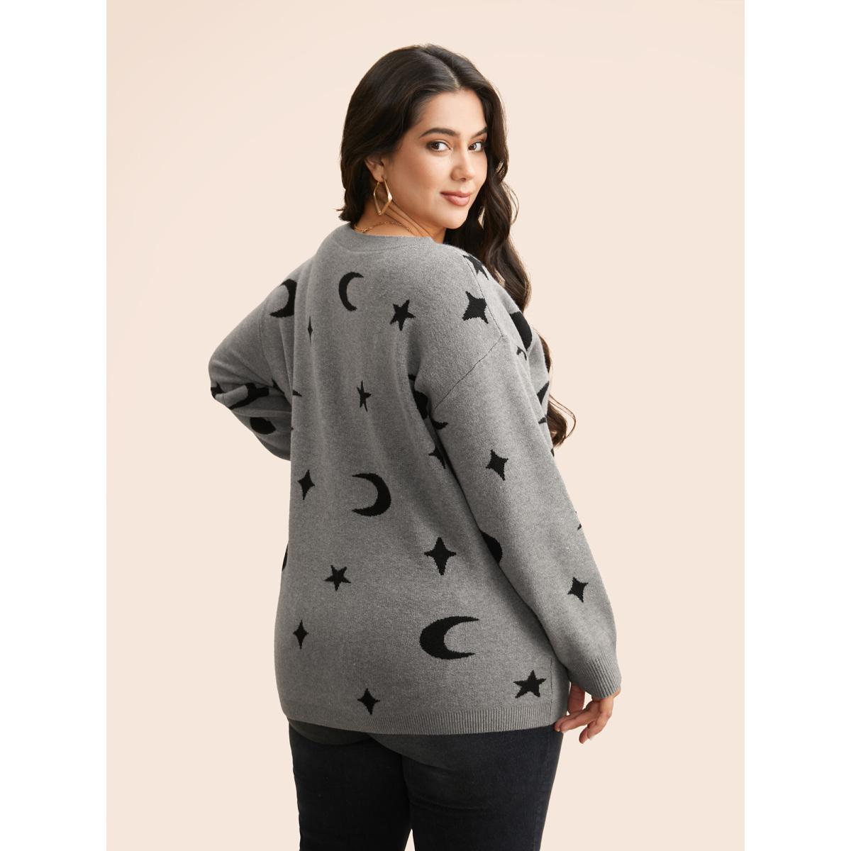 Plus Size Supersoft Essentials Celestial Jacquard V-Neck Pullover Mediumgray Women Leisure Long Sleeve V-neck Casual Pullovers BloomChic 12/L Product Image