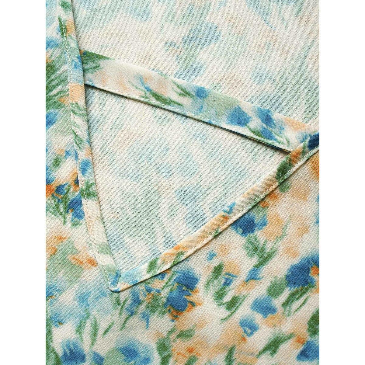 Plus Size Watercolor Floral Keyhole Hanky Hem Tank Top Women Multicolor Elegant Contrast Non Everyday Tank Tops Camis BloomChic 12/L Product Image